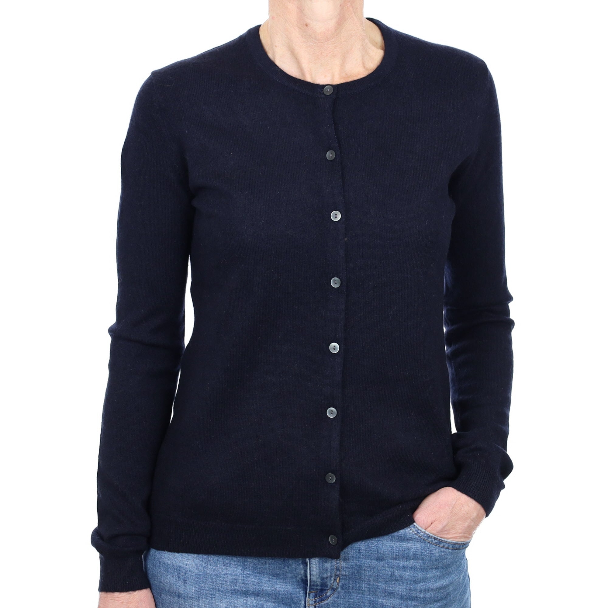 Dark Navy Cashmere Crew Neck Cardigan Small