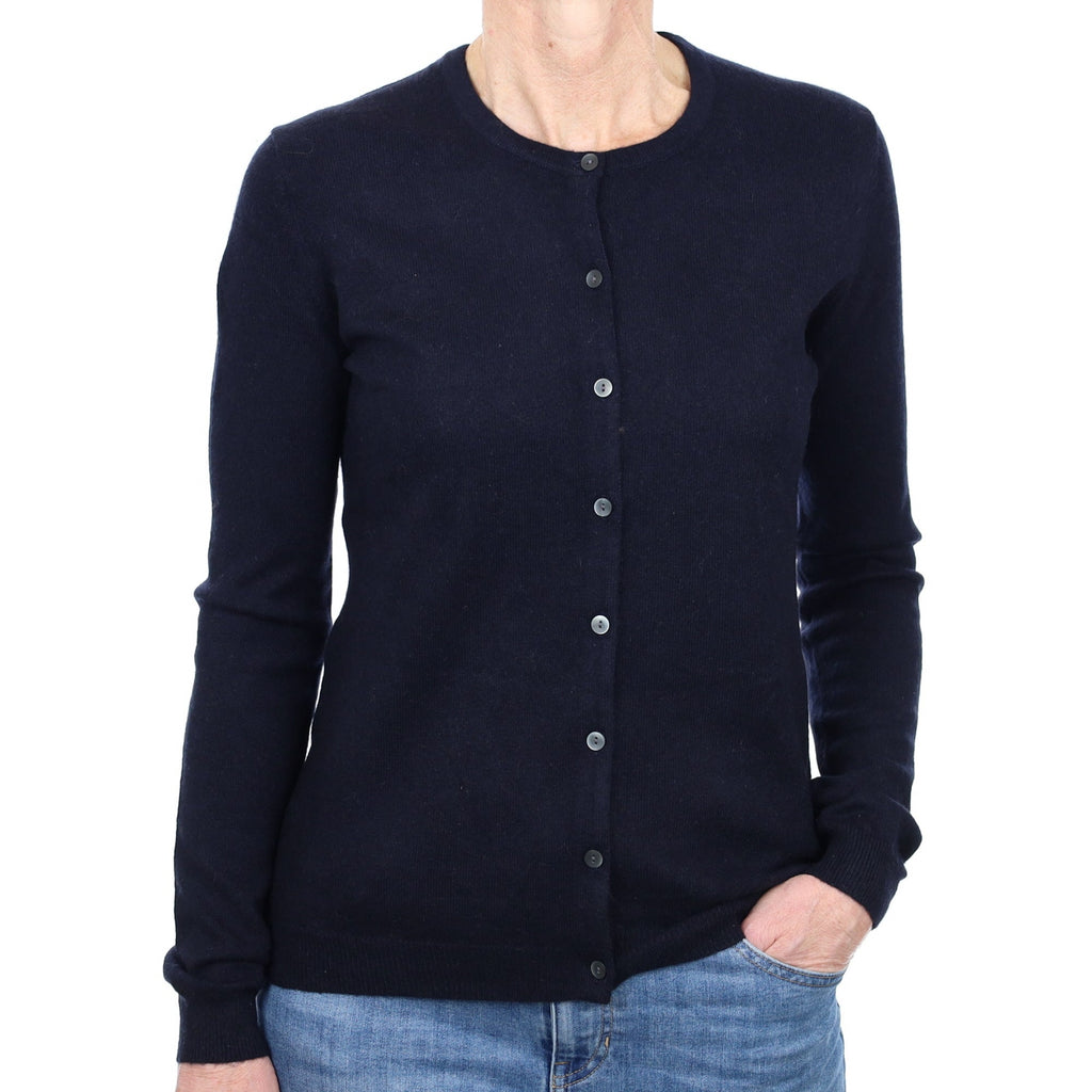 Dark Navy Cashmere Crew Neck Cardigan Small