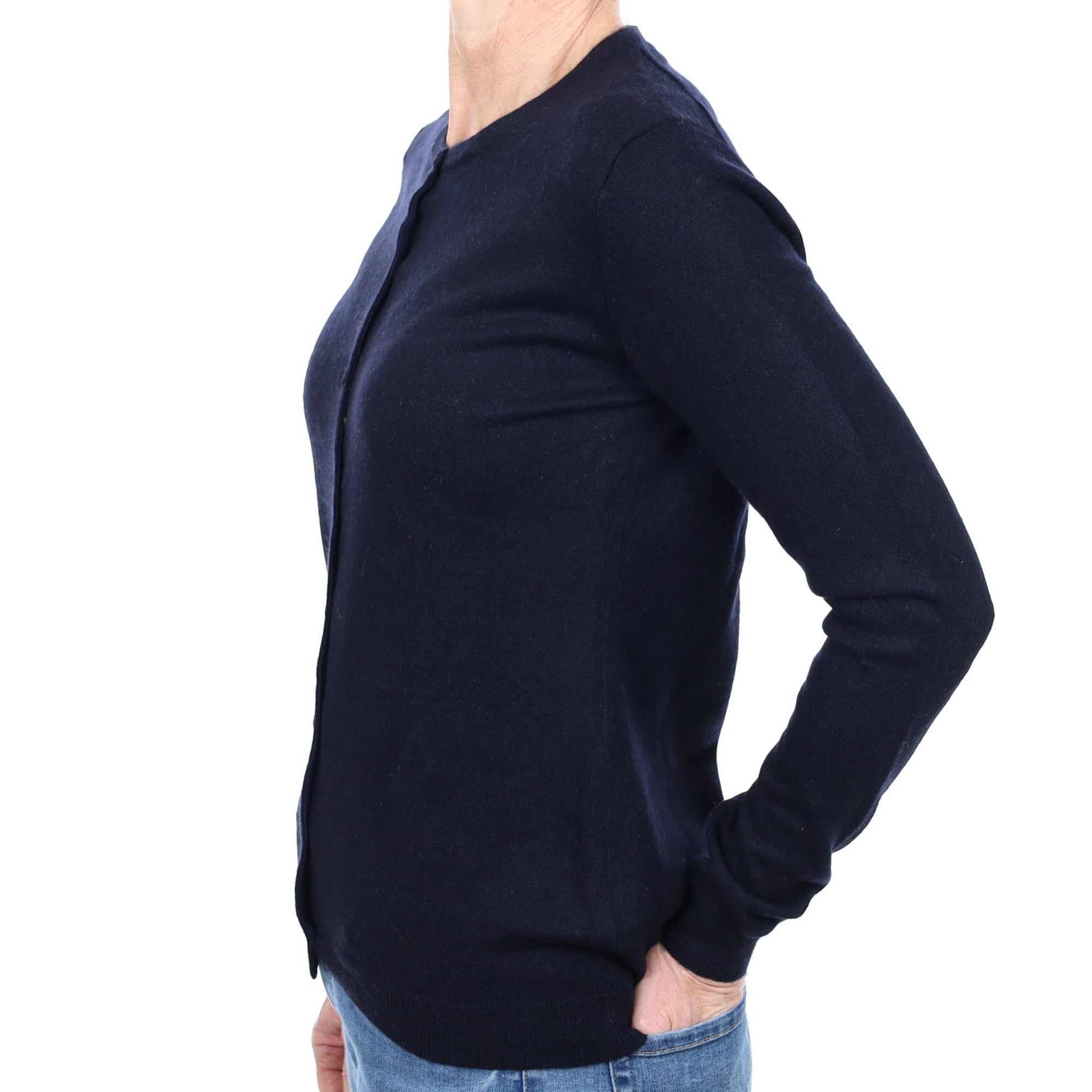 Dark Navy Cashmere Crew Neck Cardigan Small