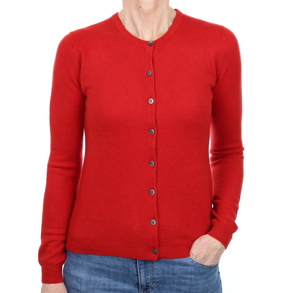 Postie Red Cashmere Crew Neck Cardigan Small