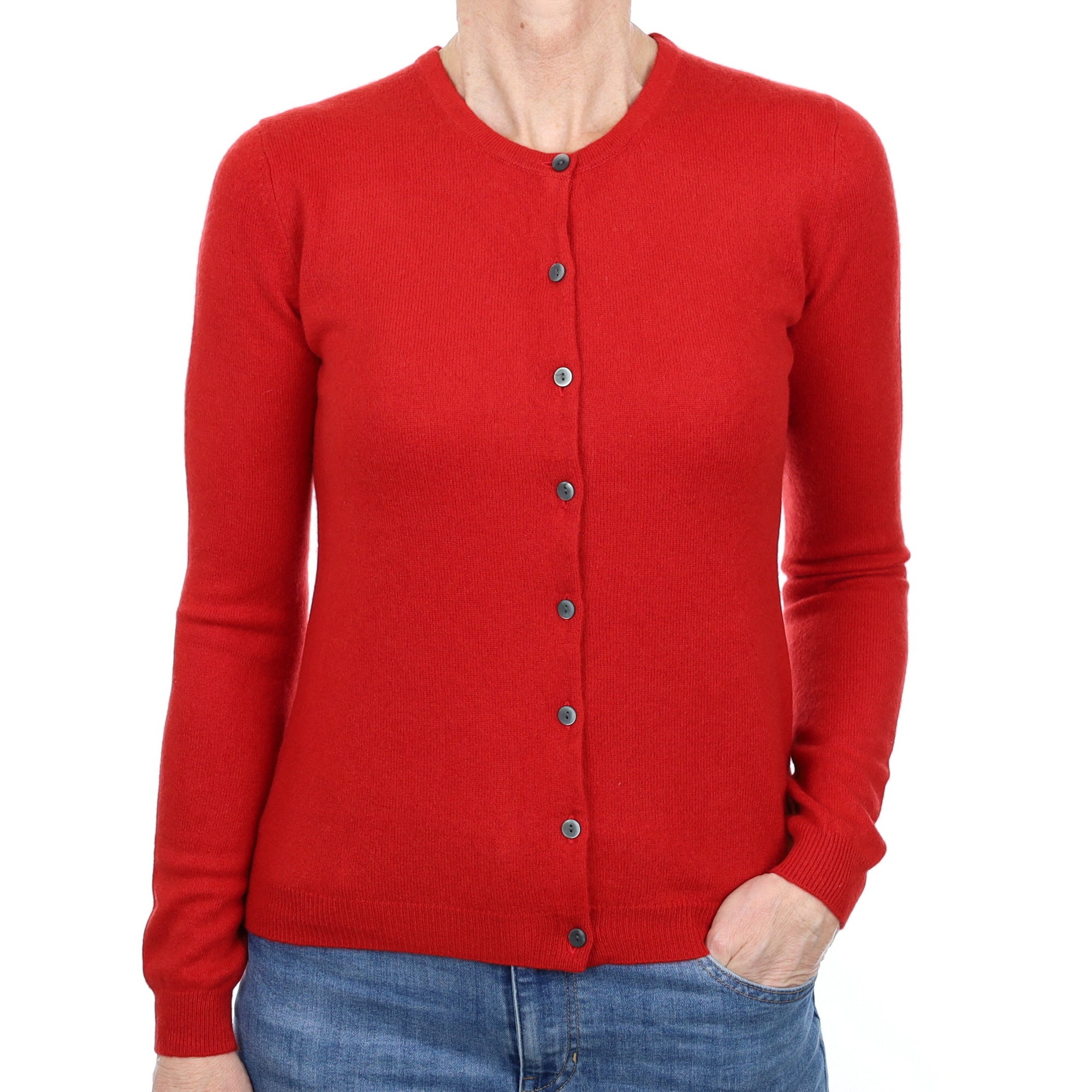 Postie Red Cashmere Crew Neck Cardigan Small