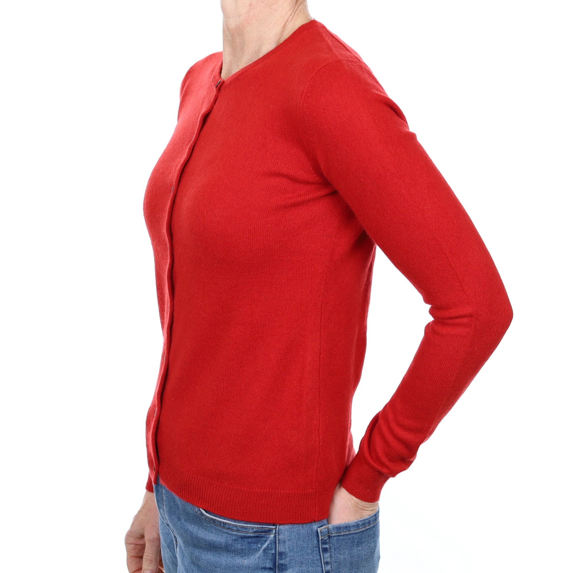 Postie Red Cashmere Crew Neck Cardigan Small