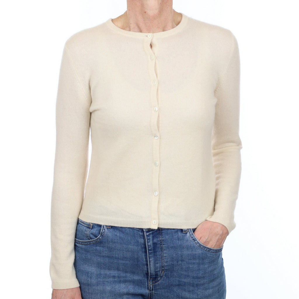 Vanilla Cream Cashmere Crew Neck Cardigan Small