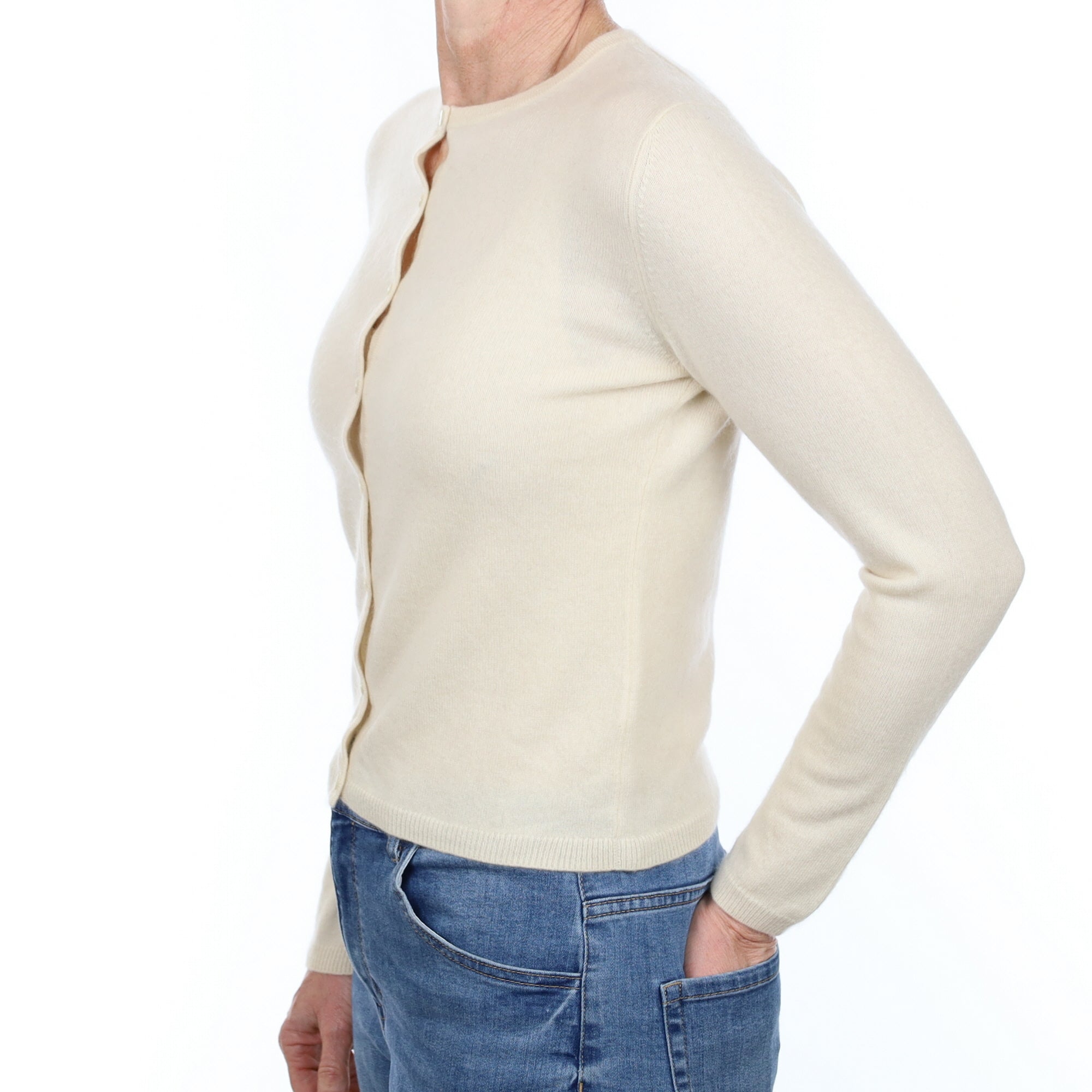 Vanilla Cream Cashmere Crew Neck Cardigan Small