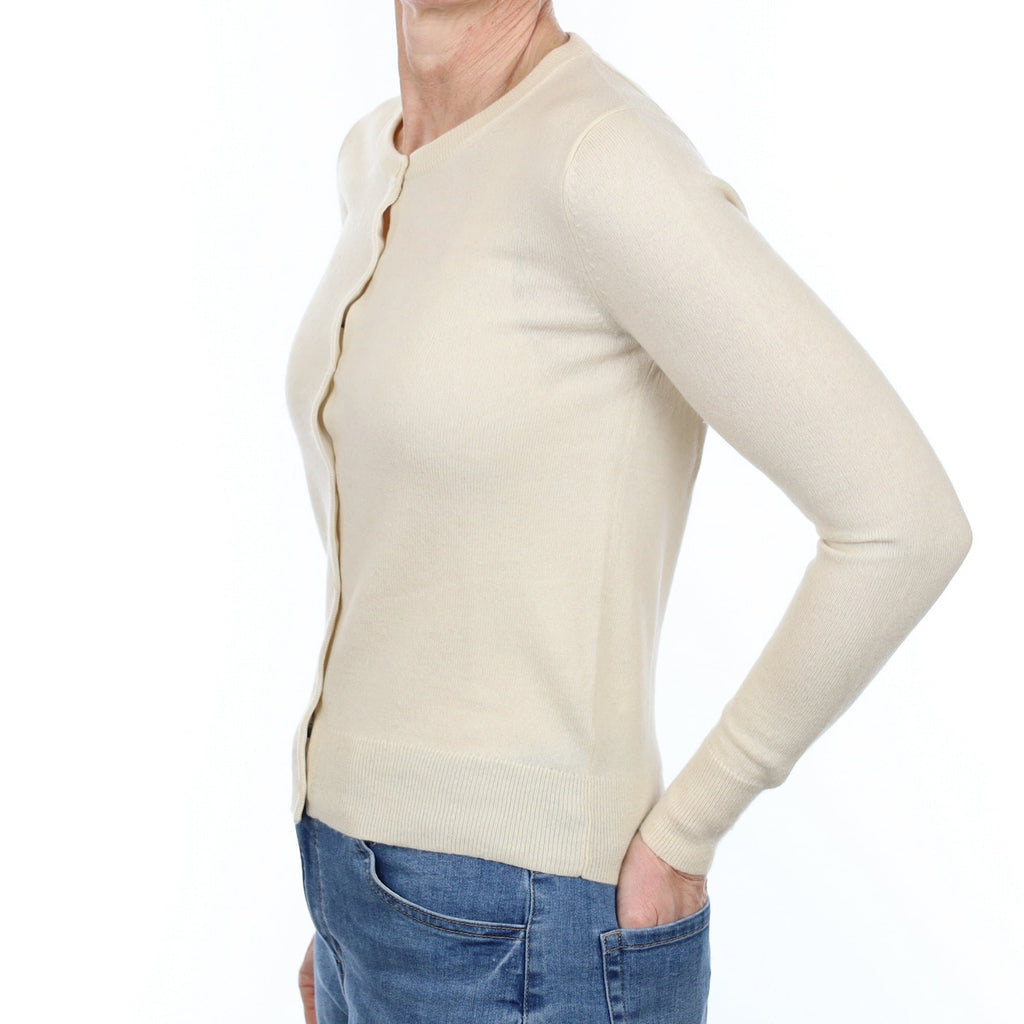 Soft Beige Cashmere Crew Neck Cardigan Small