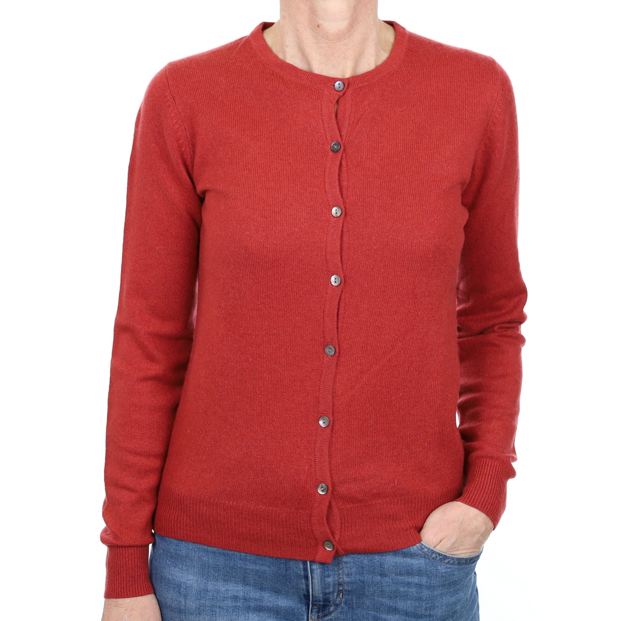 Brick Red Cashmere Crew Neck Cardigan Small