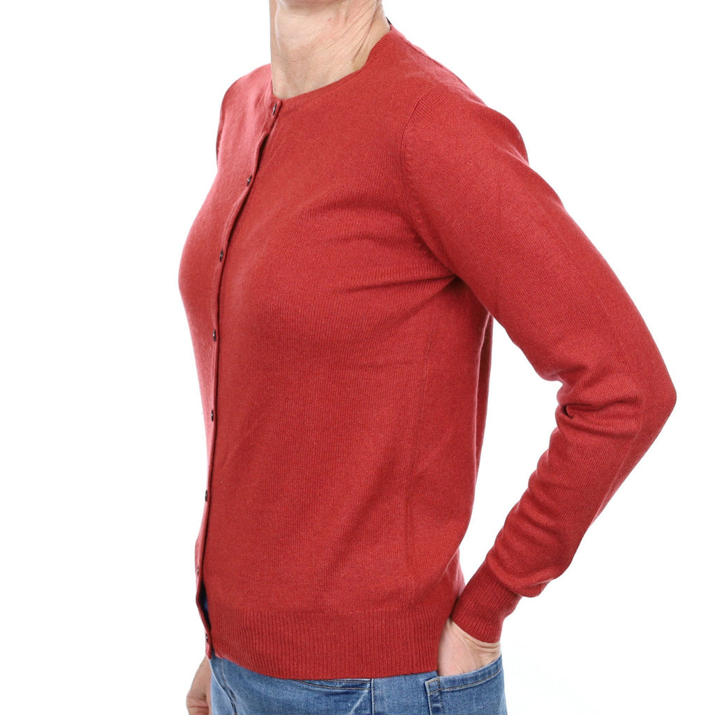 Brick Red Cashmere Crew Neck Cardigan Small
