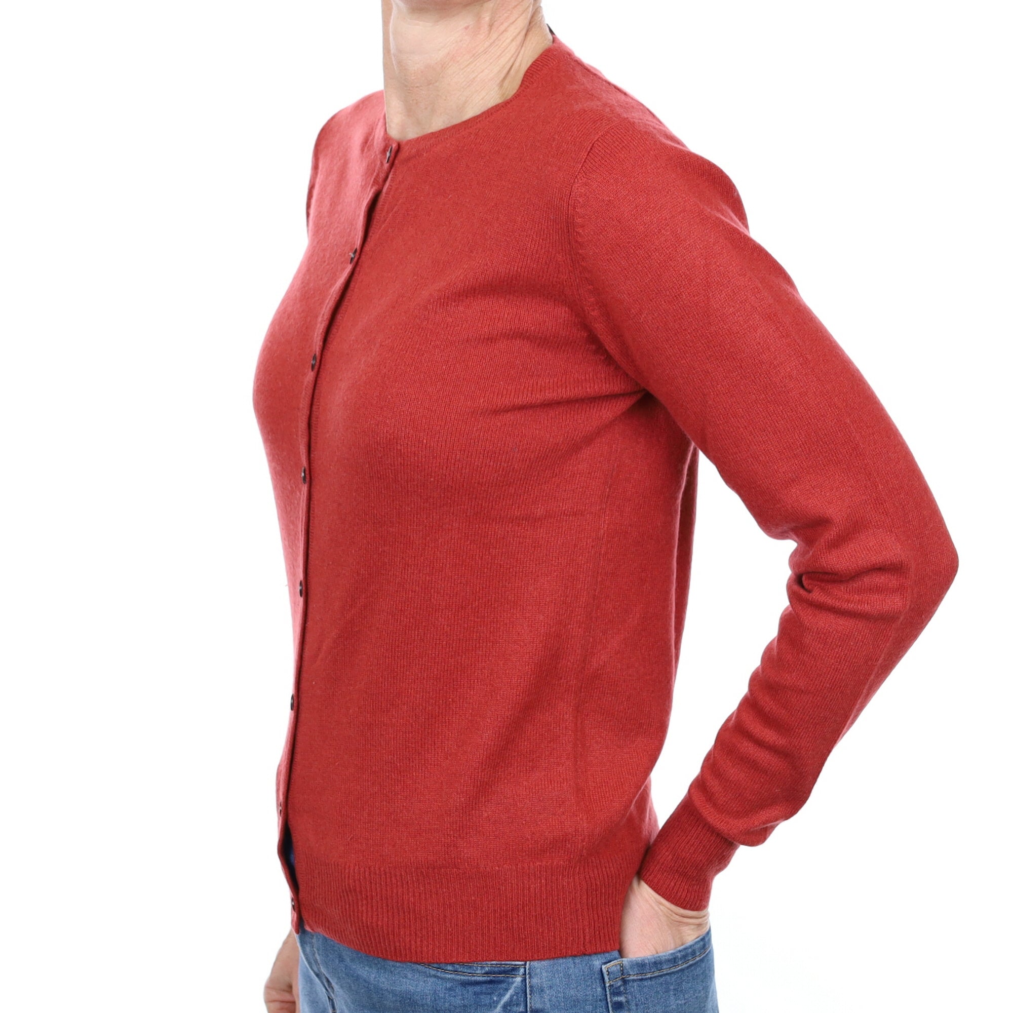 Brick Red Cashmere Crew Neck Cardigan Small