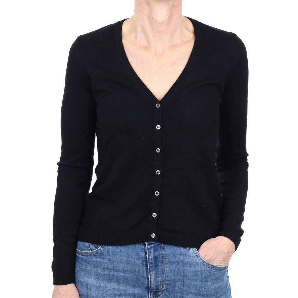 Black Cashmere V Neck Cardigan Small
