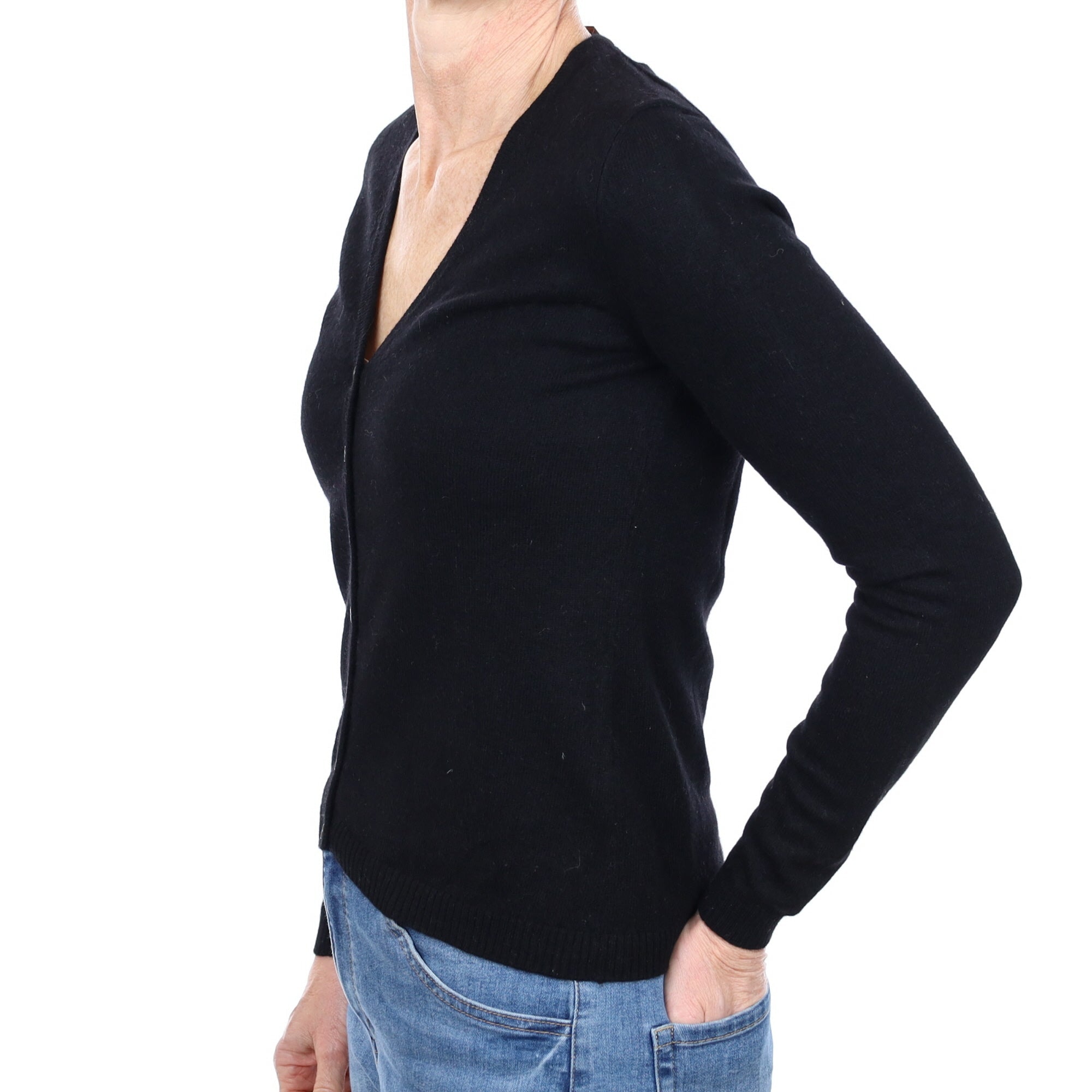 Black Cashmere V Neck Cardigan Small