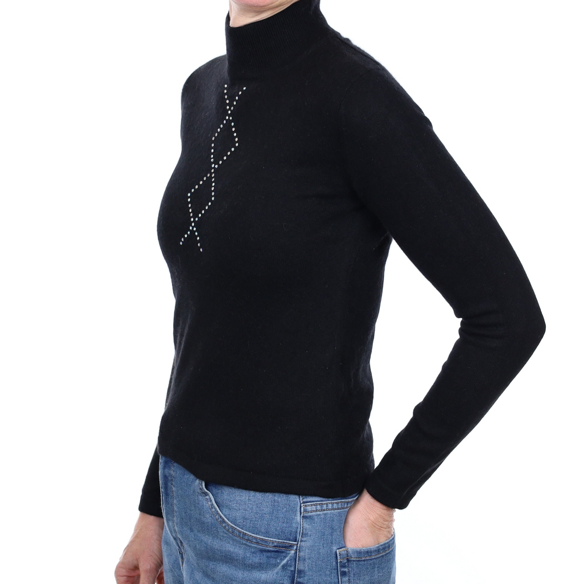 Black Diamanté Cashmere Turtle Neck Jumper Small
