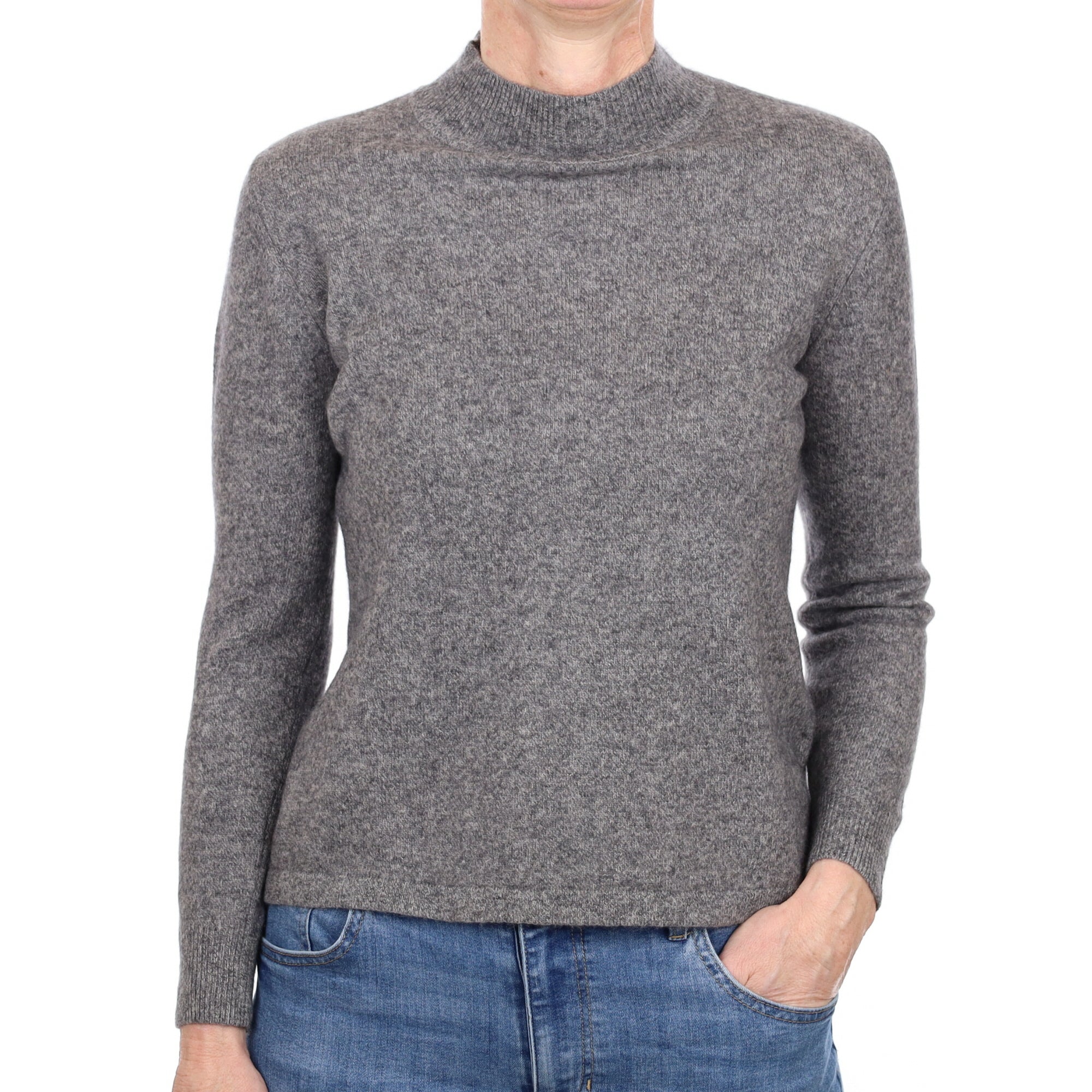 Slate Grey Marl Cashmere Turtle Neck Jumper Small