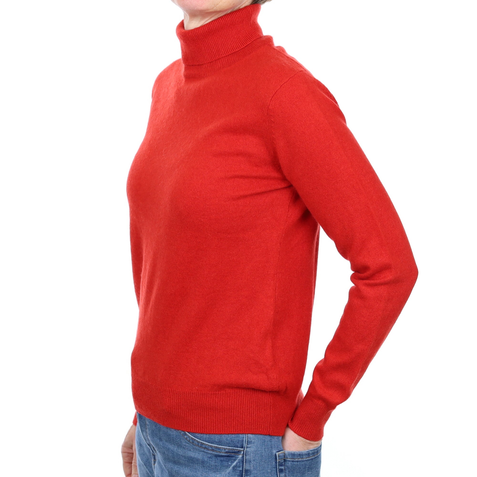 Spanish Red Cashmere Polo Neck Jumper Small
