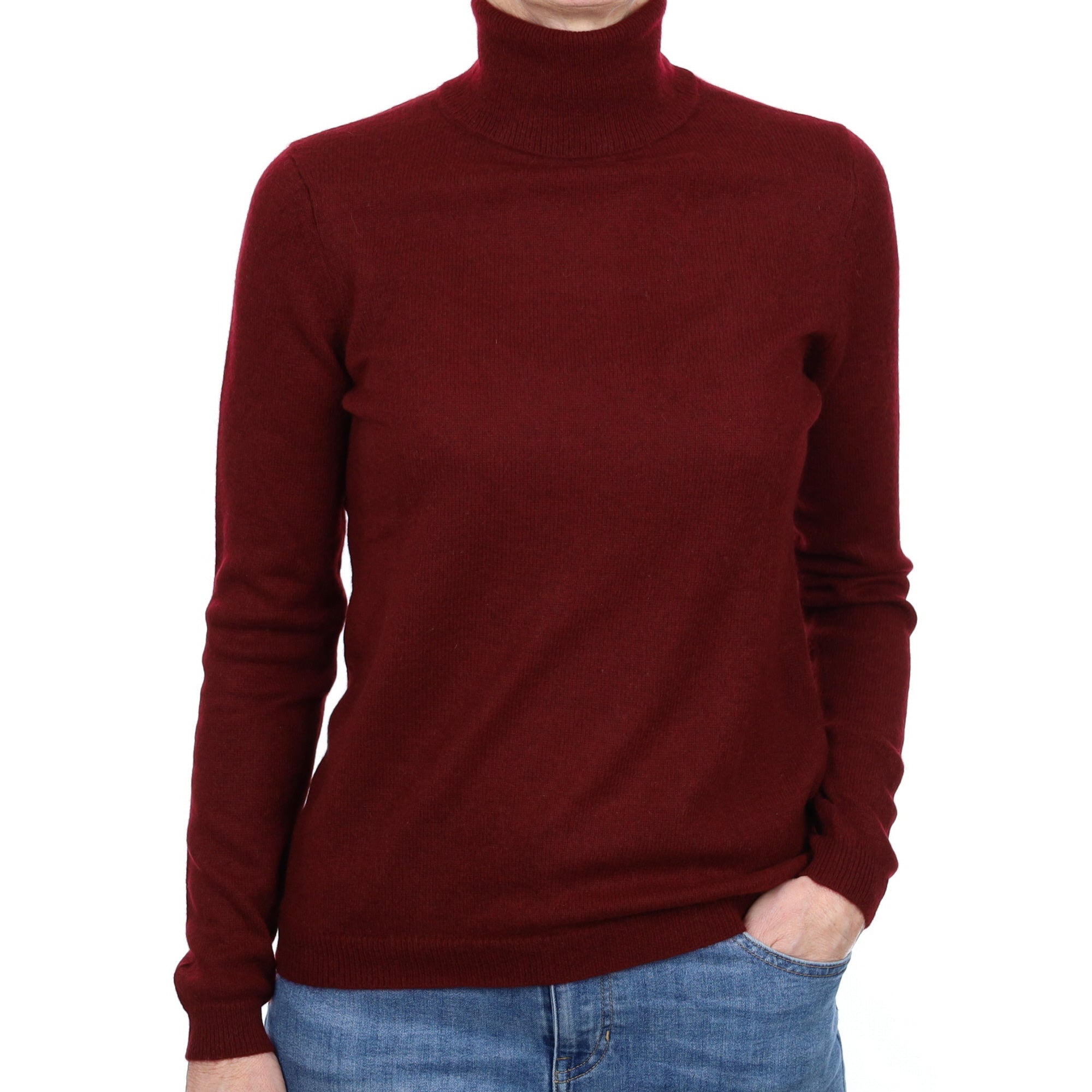 Burgundy Red Cashmere Polo Neck Jumper Small