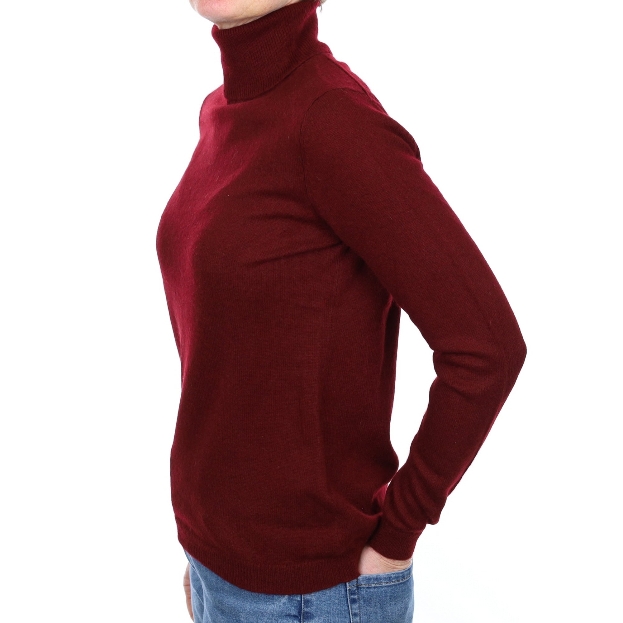 Burgundy Red Cashmere Polo Neck Jumper Small