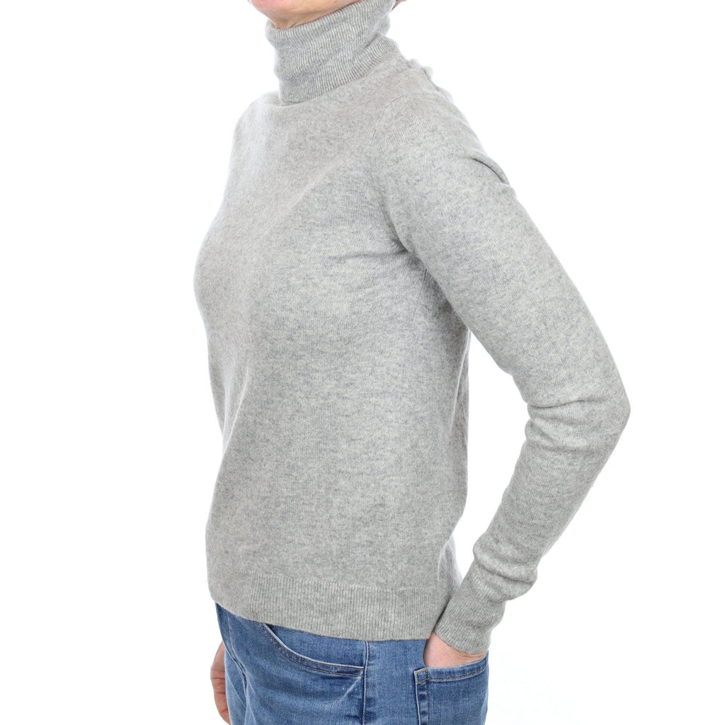 Smoke Grey Cashmere Polo Neck Jumper Small