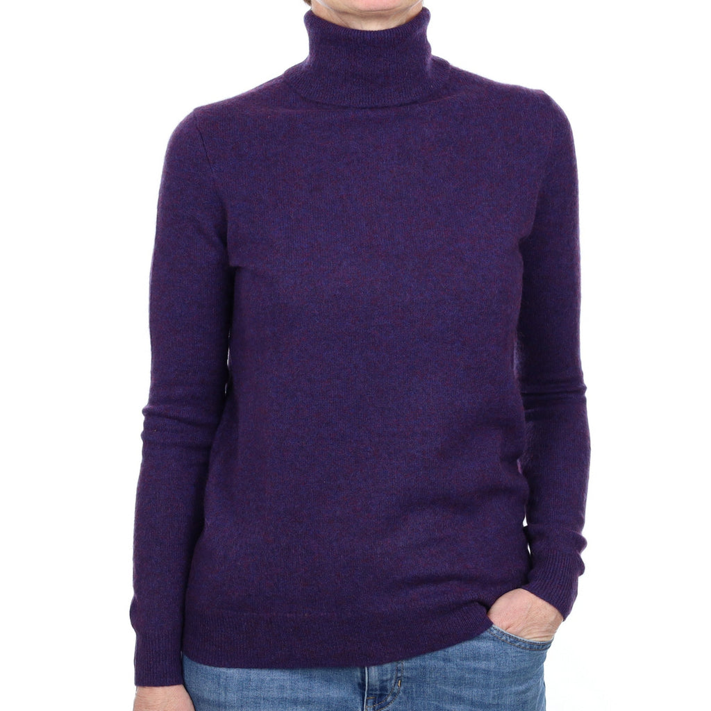 Grape Purple Cashmere Polo Neck Jumper Small