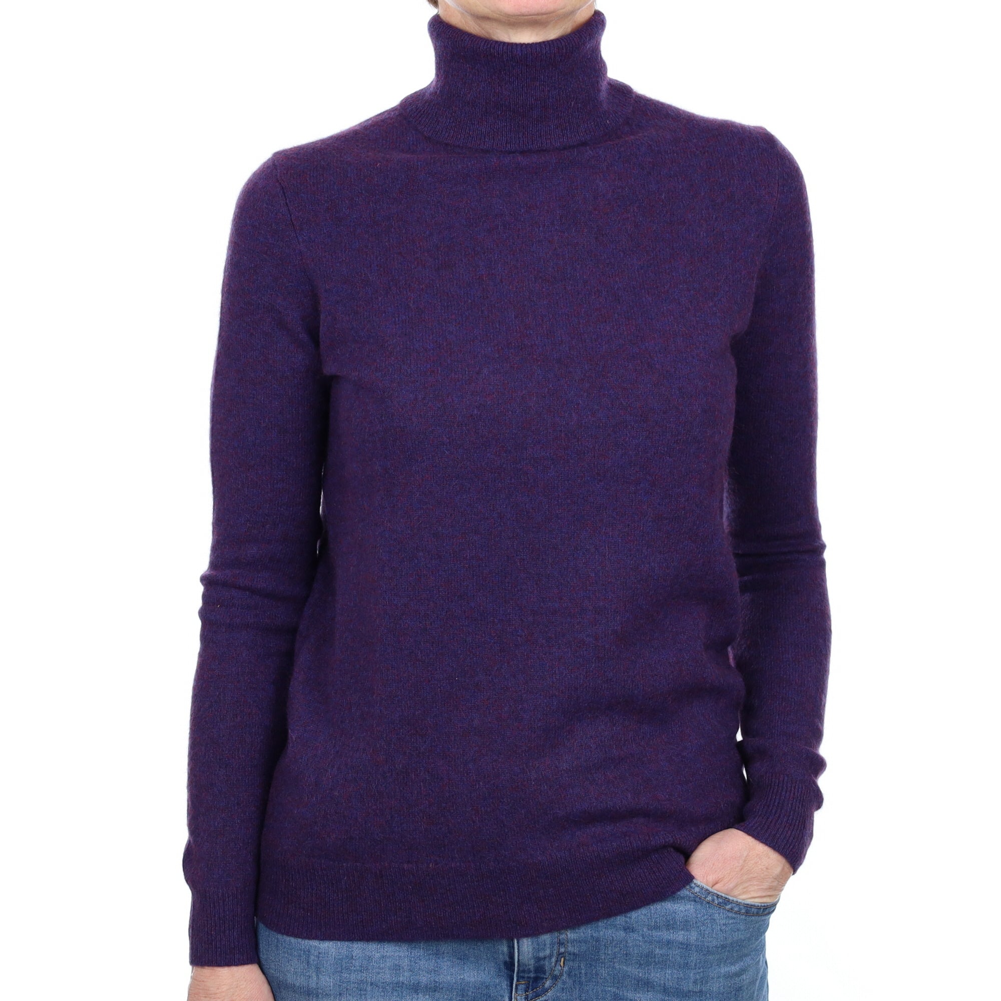 Grape Purple Cashmere Polo Neck Jumper Small