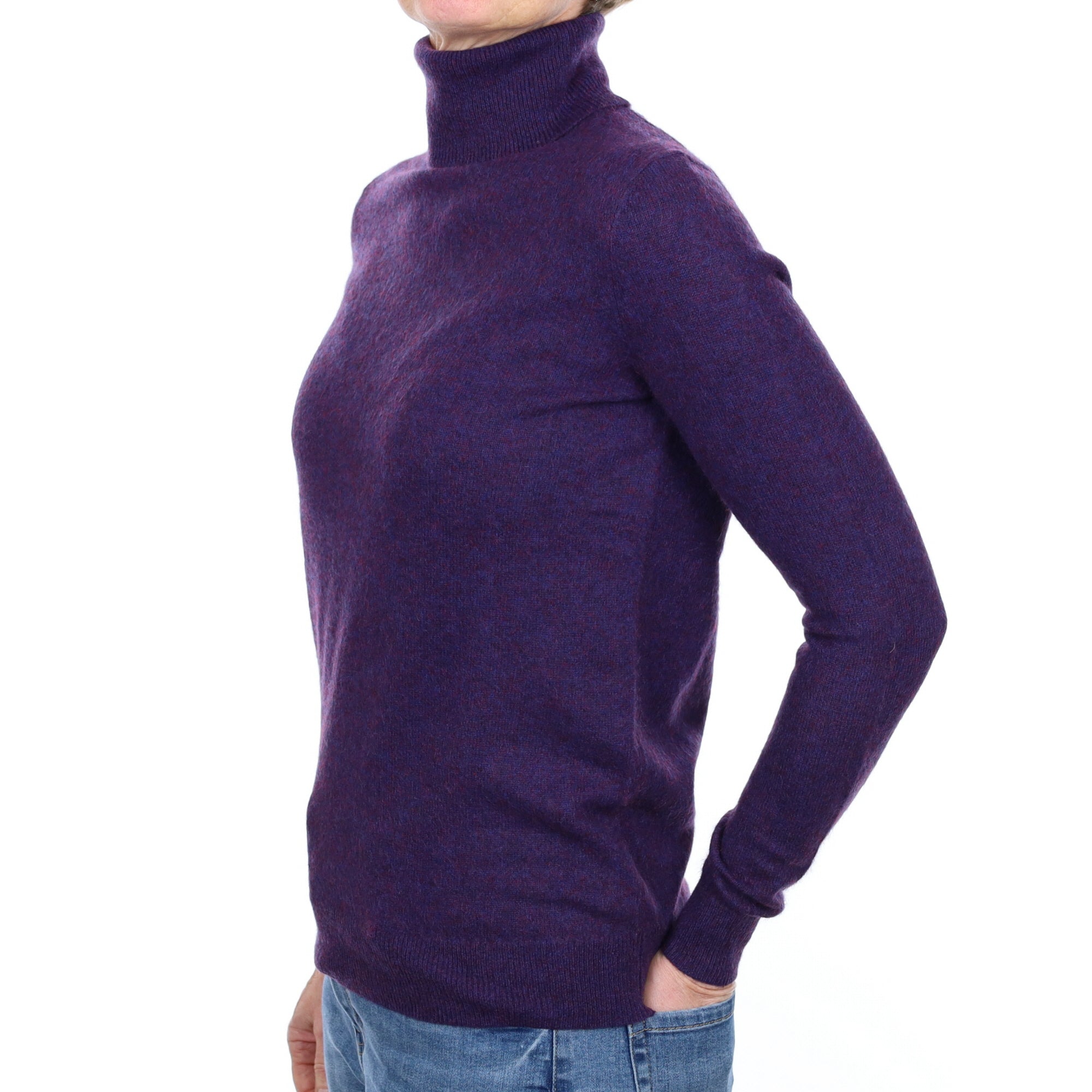 Grape Purple Cashmere Polo Neck Jumper Small