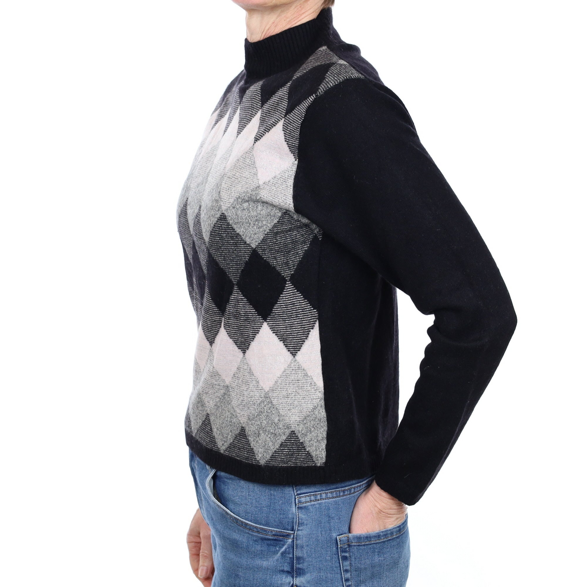 Black Sparkly Diamond Cashmere Turtle Neck Jumper Small