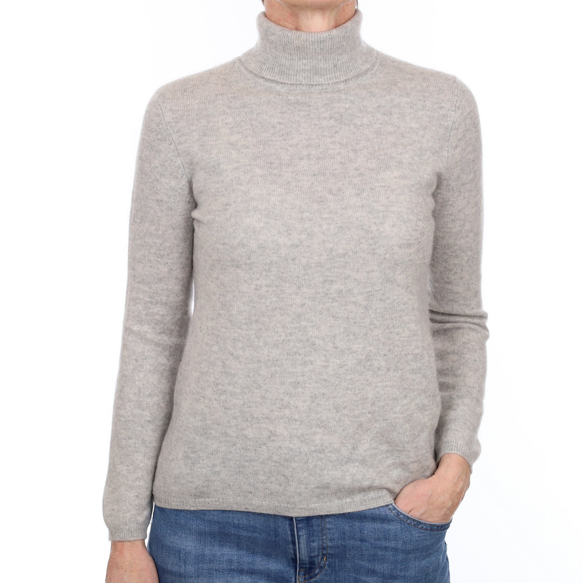 Smoke Grey Cashmere Polo Neck Jumper Small