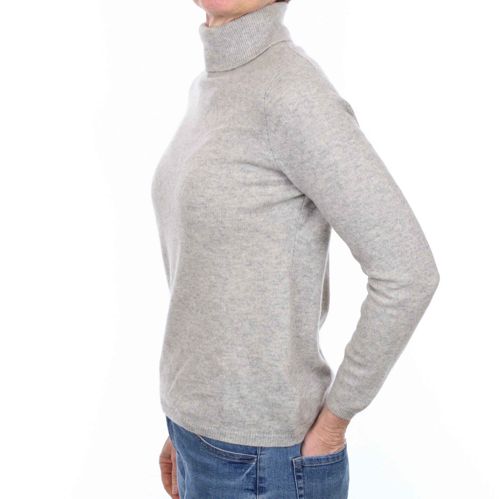 Smoke Grey Cashmere Polo Neck Jumper Small