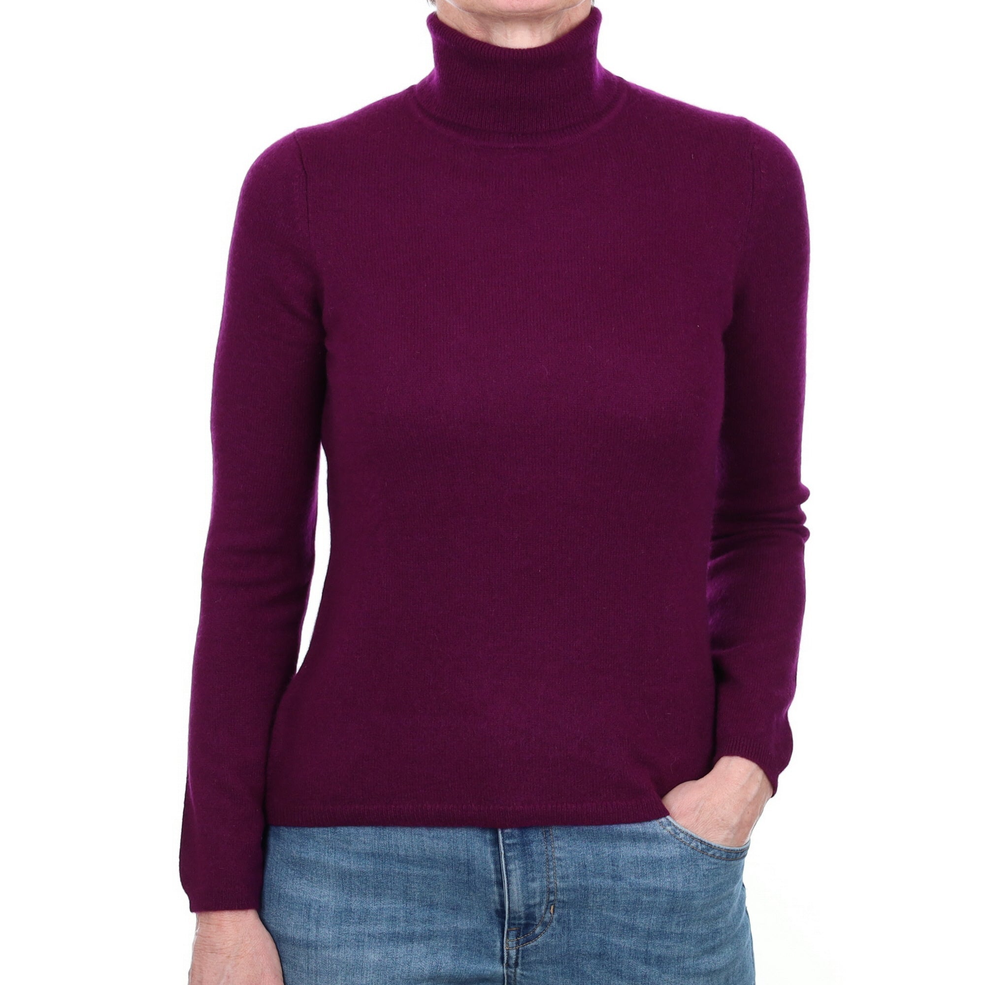 Fig Purple Cashmere Polo Neck Jumper Small