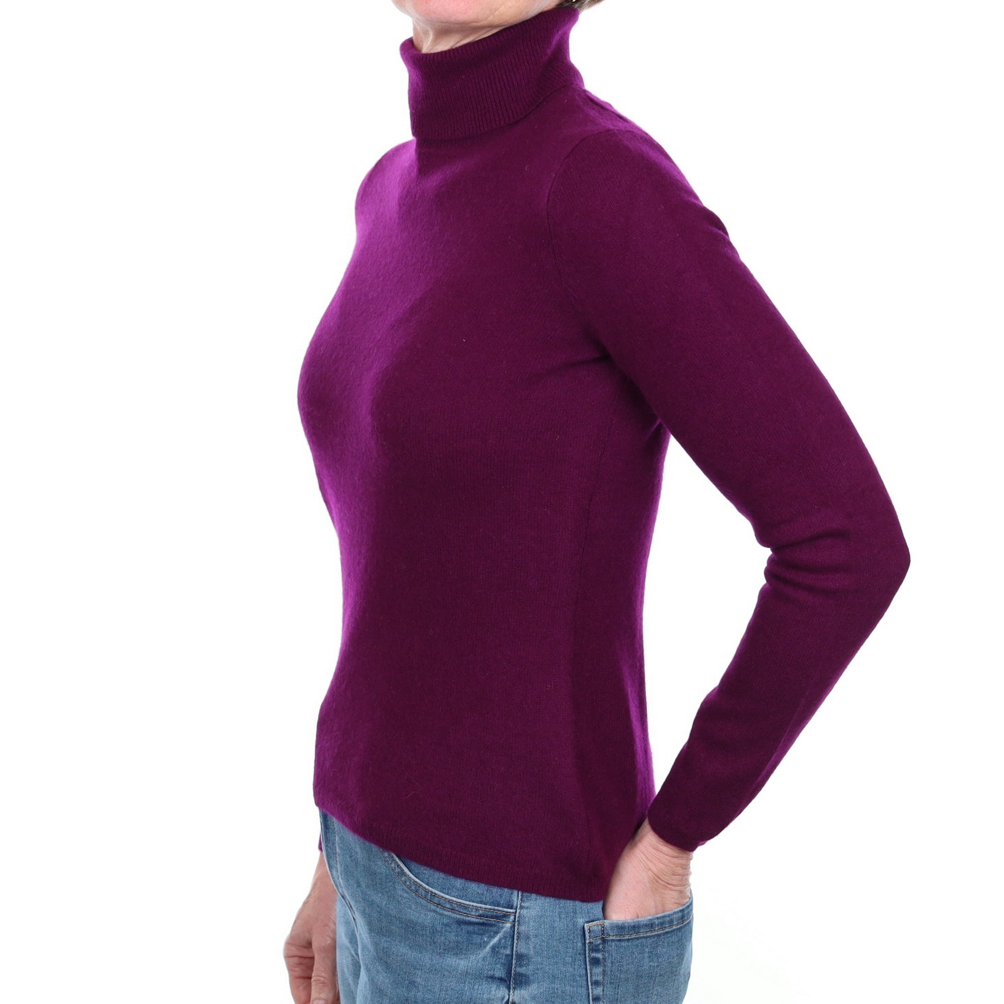 Fig Purple Cashmere Polo Neck Jumper Small