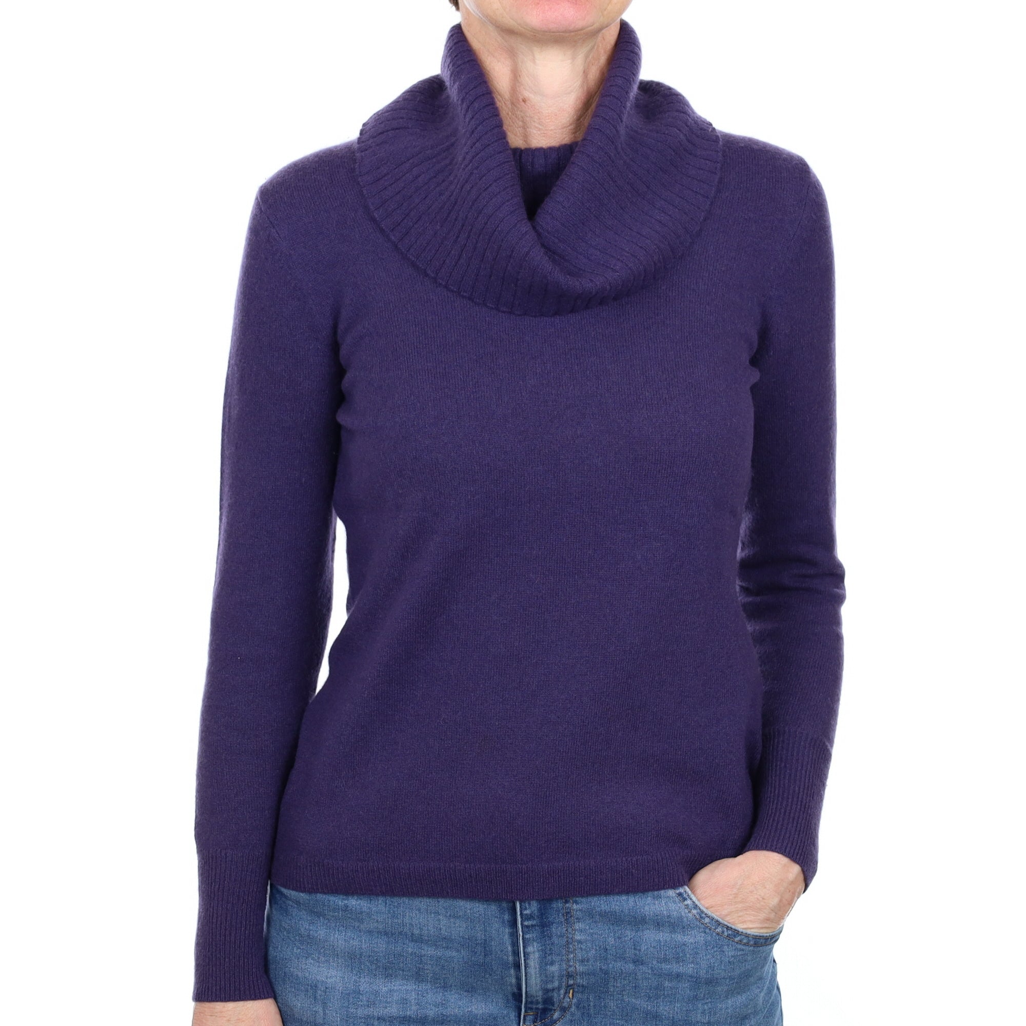 Deep Purple Cashmere Cowl Neck Jumper Small