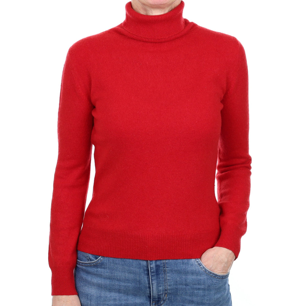 Post Box Red Cashmere Polo Neck Jumper Small
