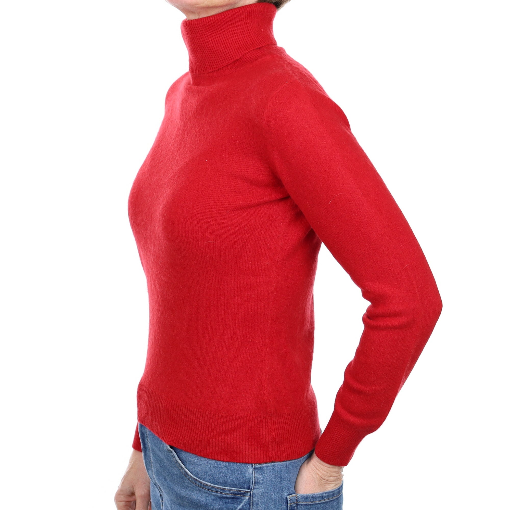 Post Box Red Cashmere Polo Neck Jumper Small