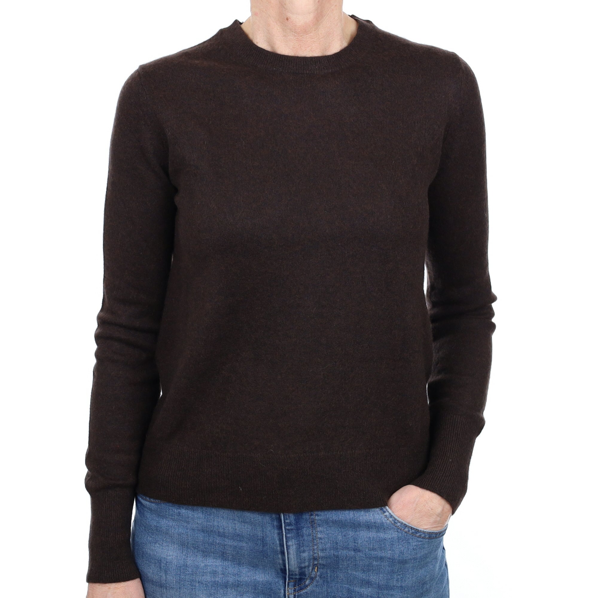 Dark Chocolate Cashmere Crew Neck Jumper Small