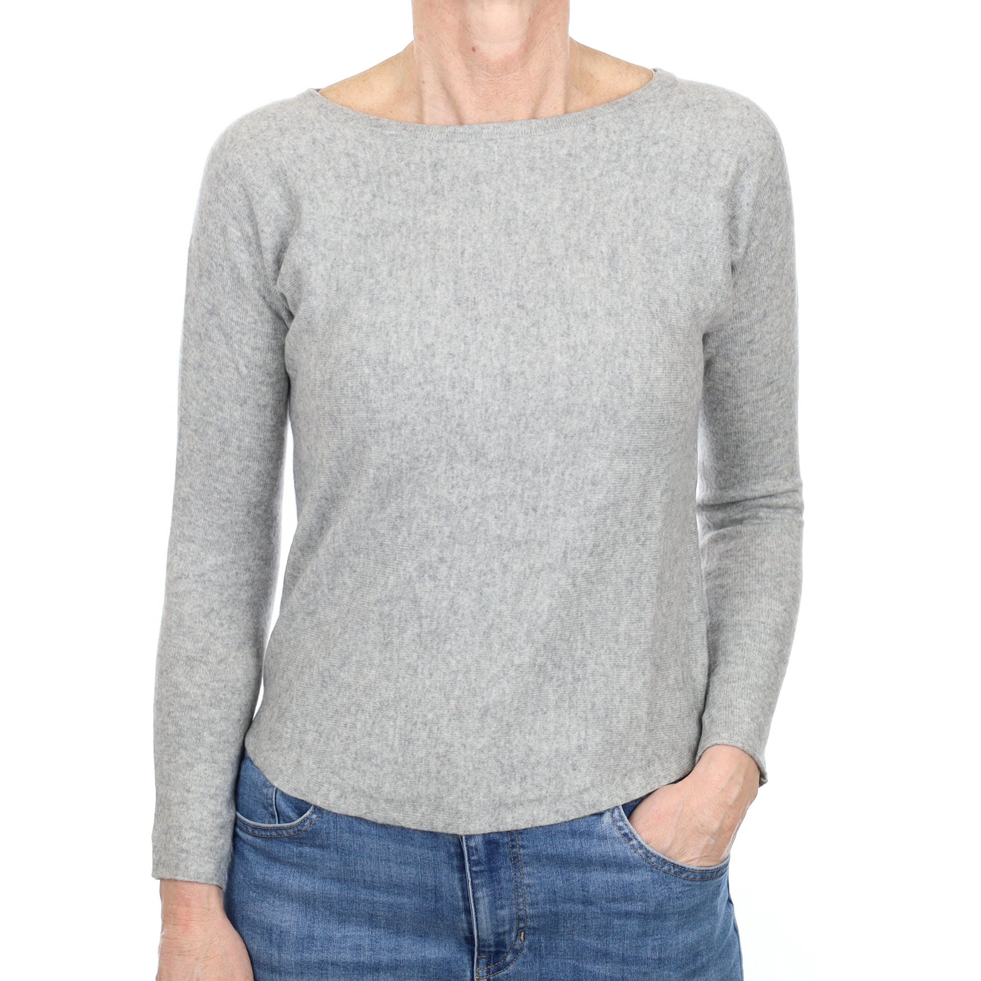 Smoke Grey Cashmere Batwing Crew Neck Jumper Small