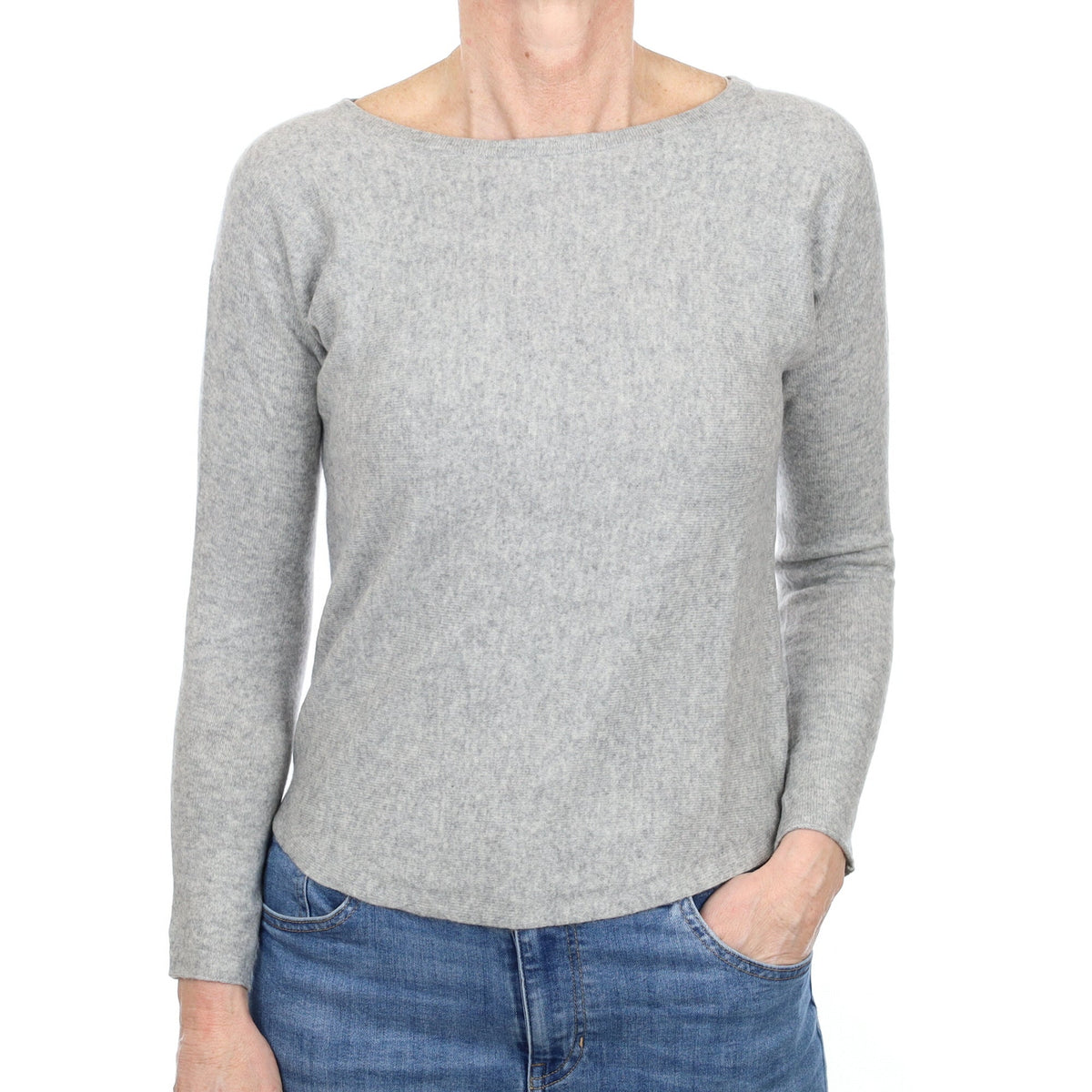 Smoke Grey Cashmere Batwing Crew Neck Jumper Small