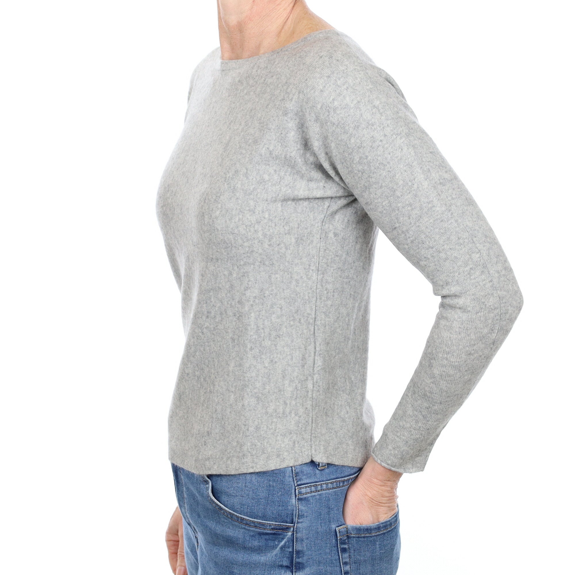 Smoke Grey Cashmere Batwing Crew Neck Jumper Small