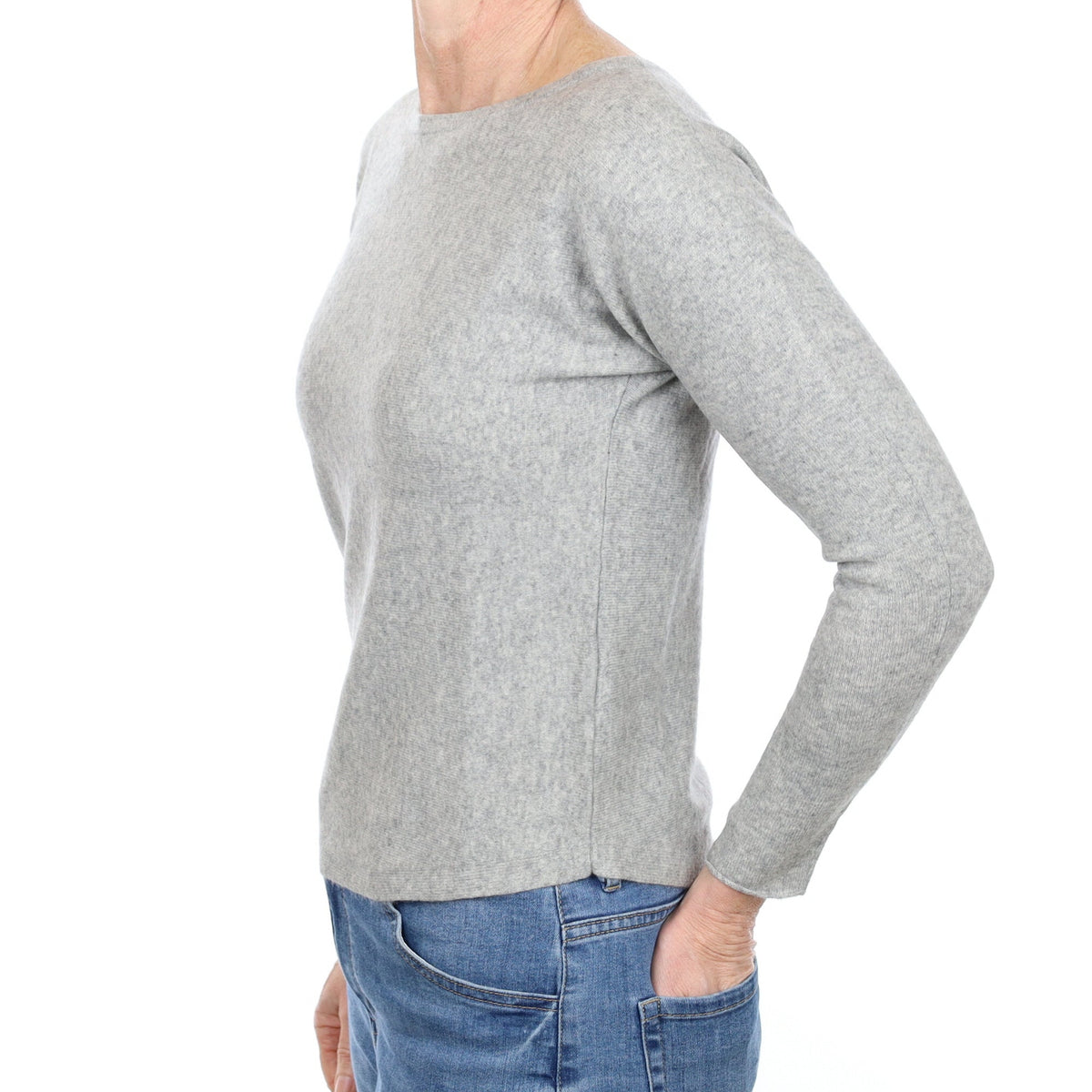 Smoke Grey Cashmere Batwing Crew Neck Jumper Small