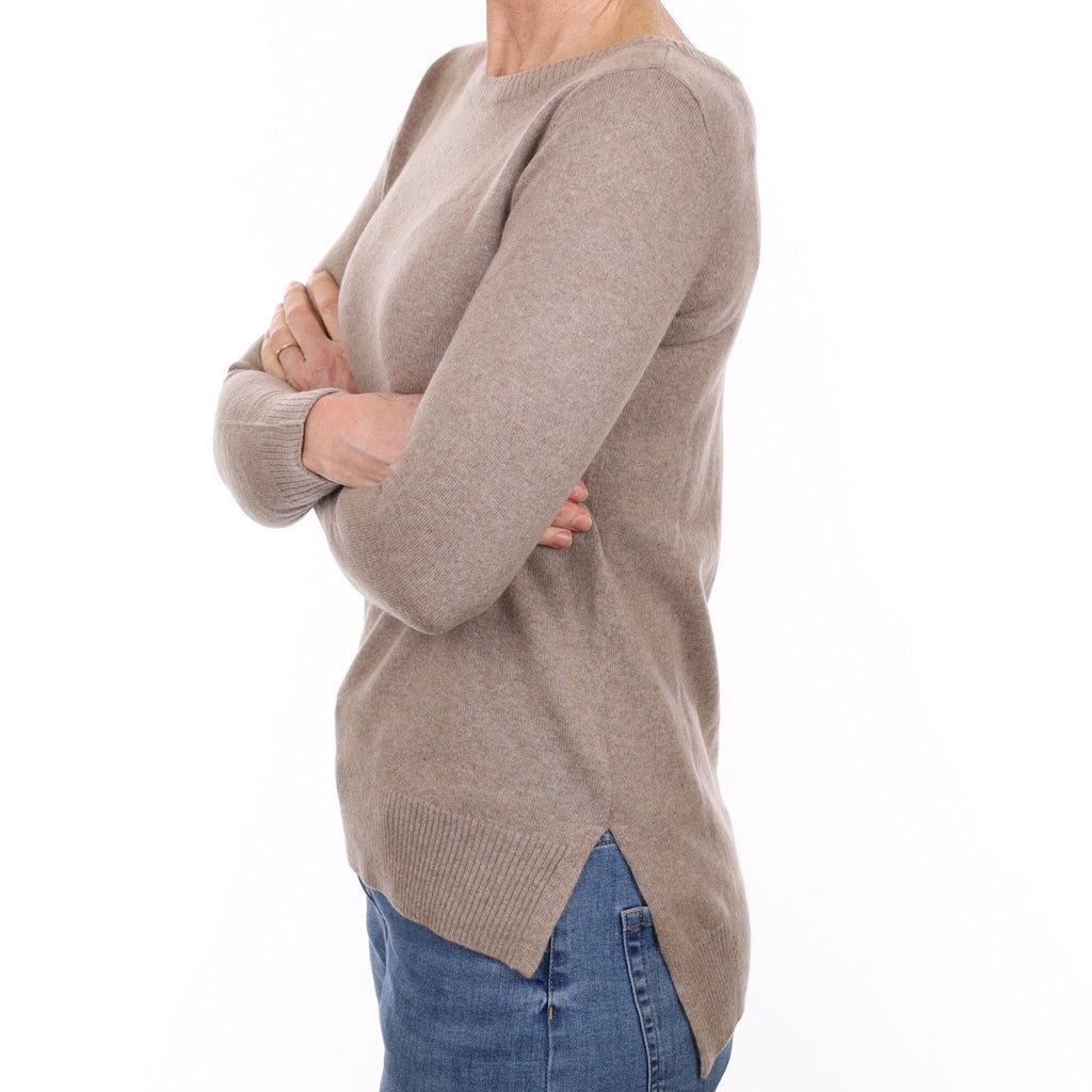 Mink Brown Cashmere Slash Crew Neck Jumper Small