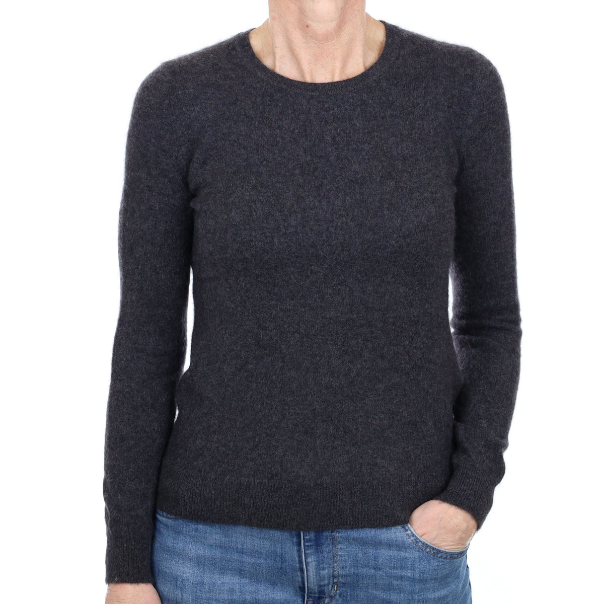 Charcoal Grey Cashmere Crew Neck Jumper Small