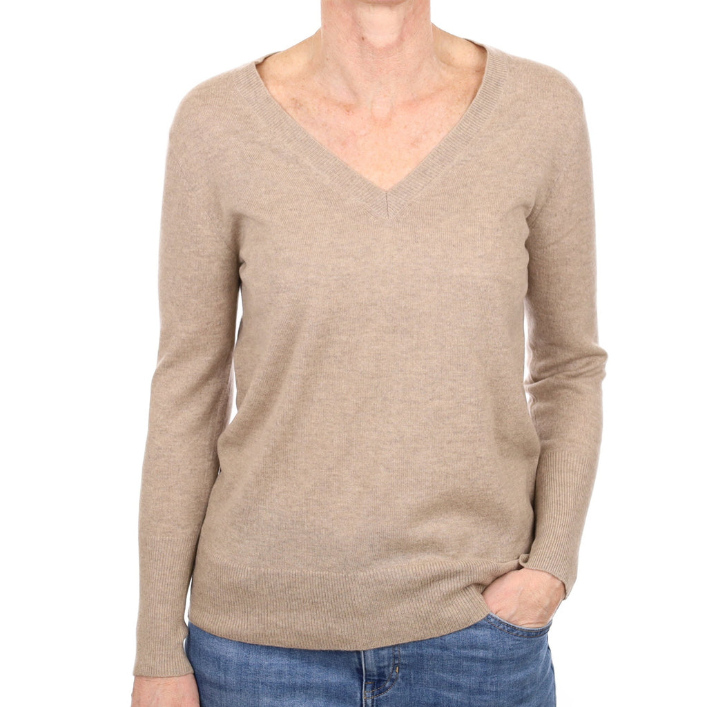 Fawn Cashmere V Neck Jumper Small