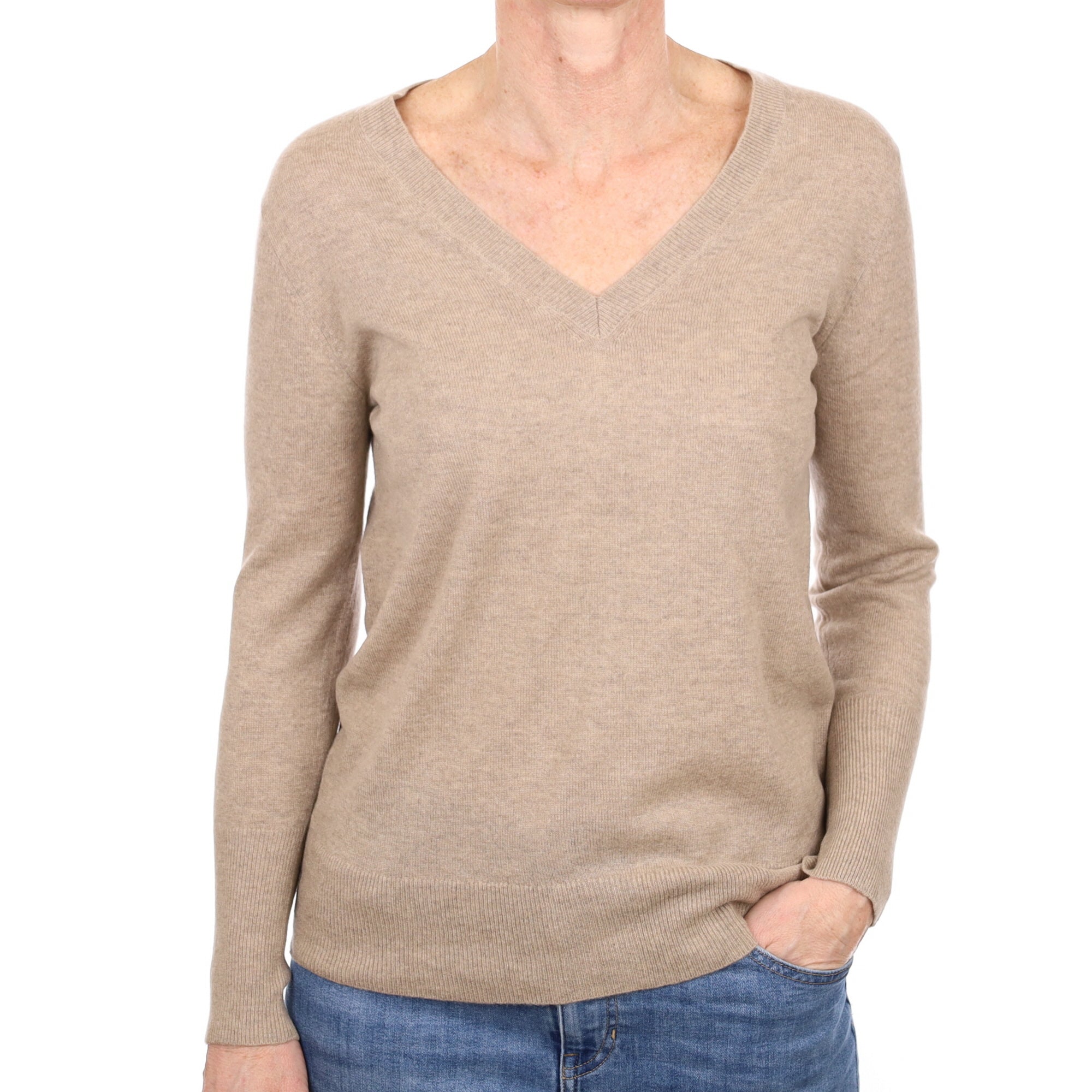 Fawn Cashmere V Neck Jumper Small