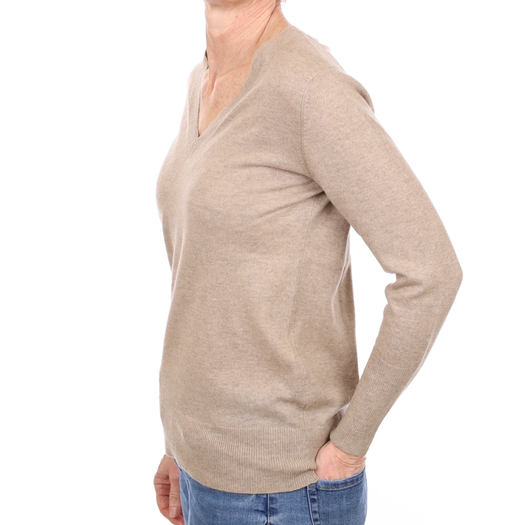 Fawn Cashmere V Neck Jumper Small
