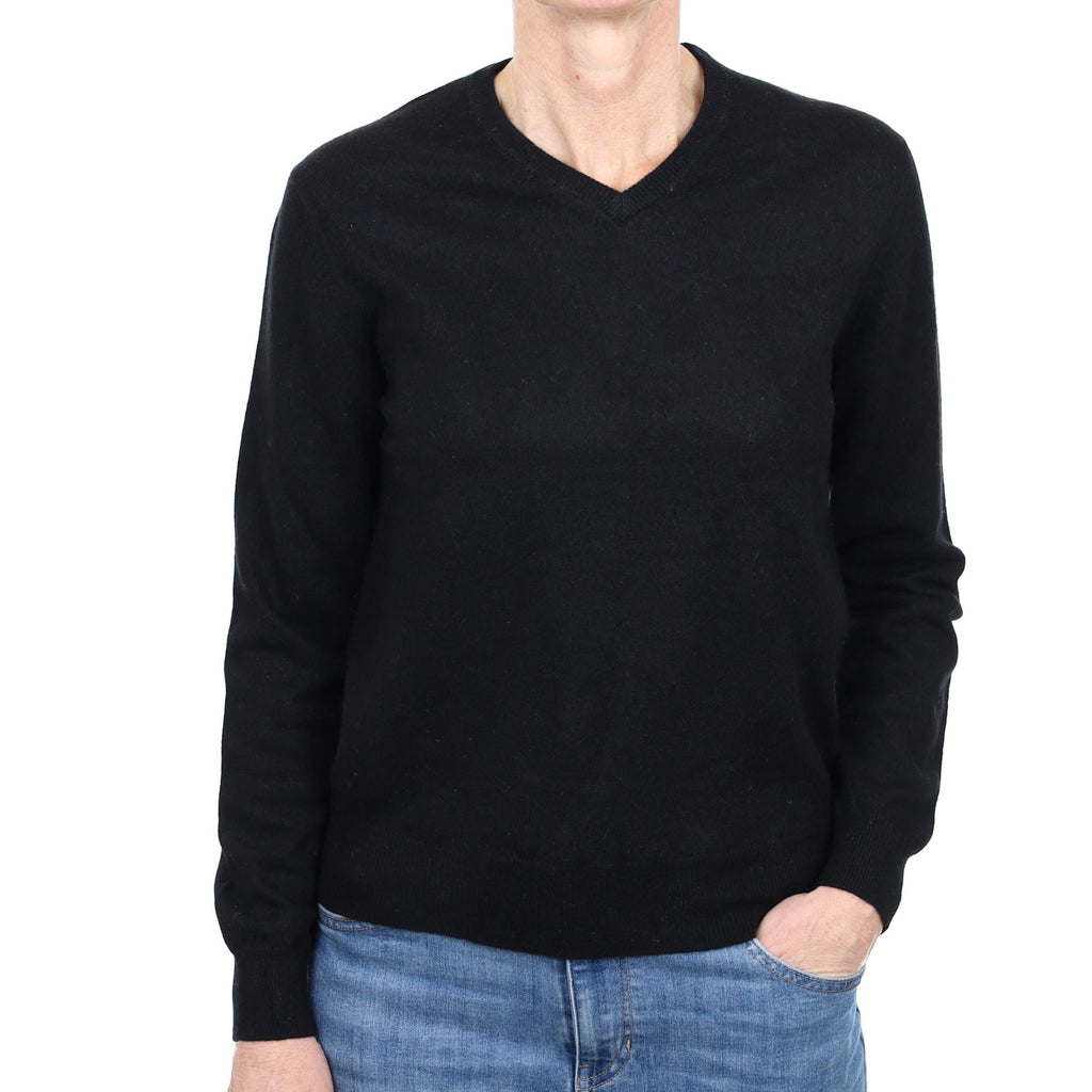 Black Cashmere V Neck Jumper Small