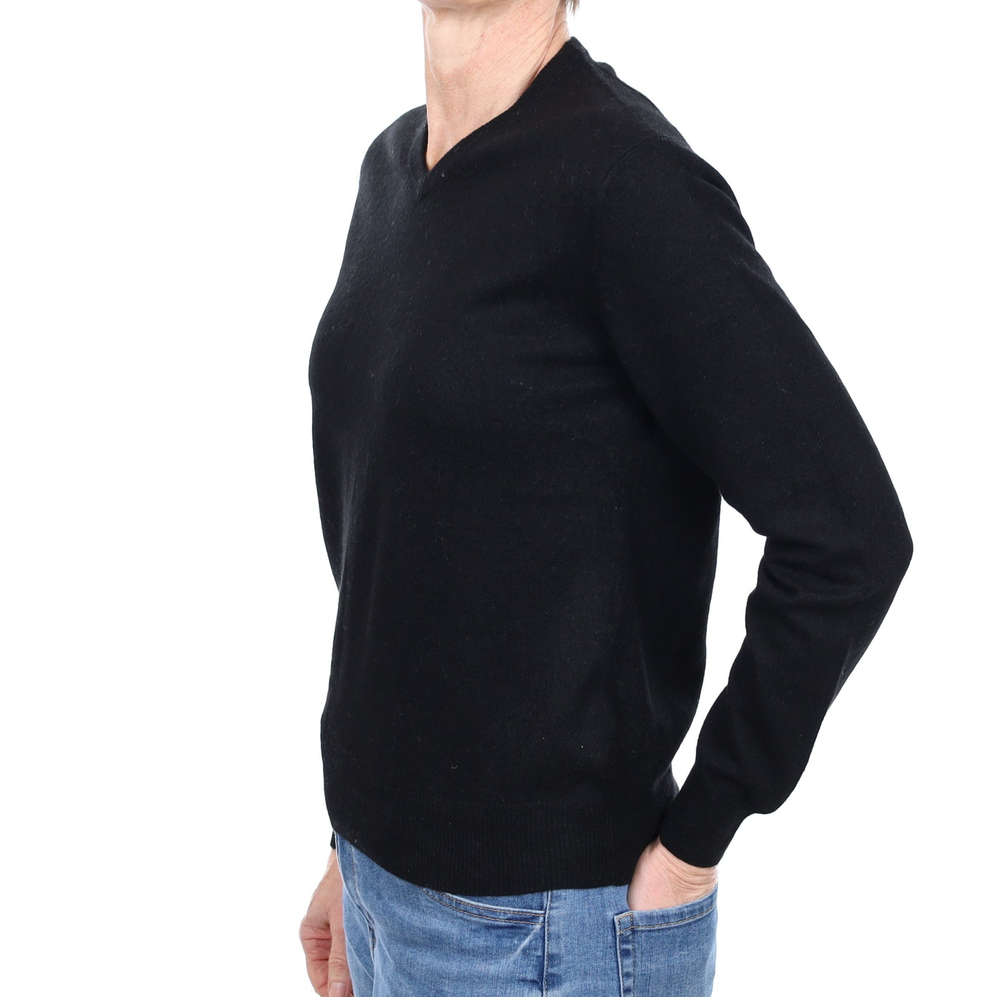 Black Cashmere V Neck Jumper Small