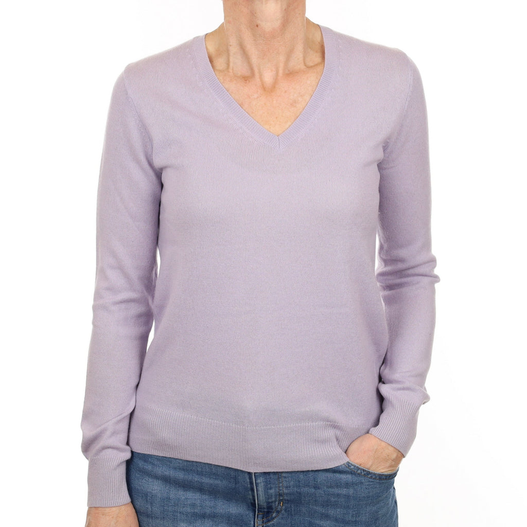 Pale Purple Cashmere V Neck Jumper Small