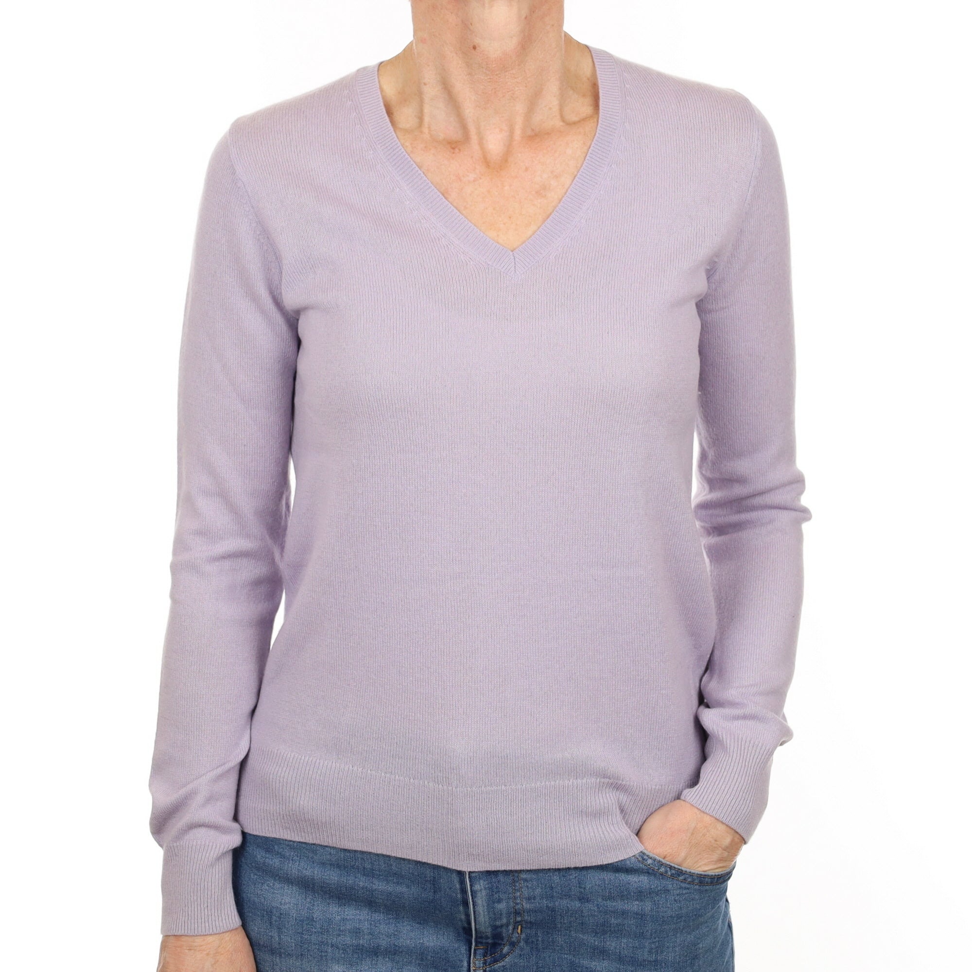 Pale Purple Cashmere V Neck Jumper Small
