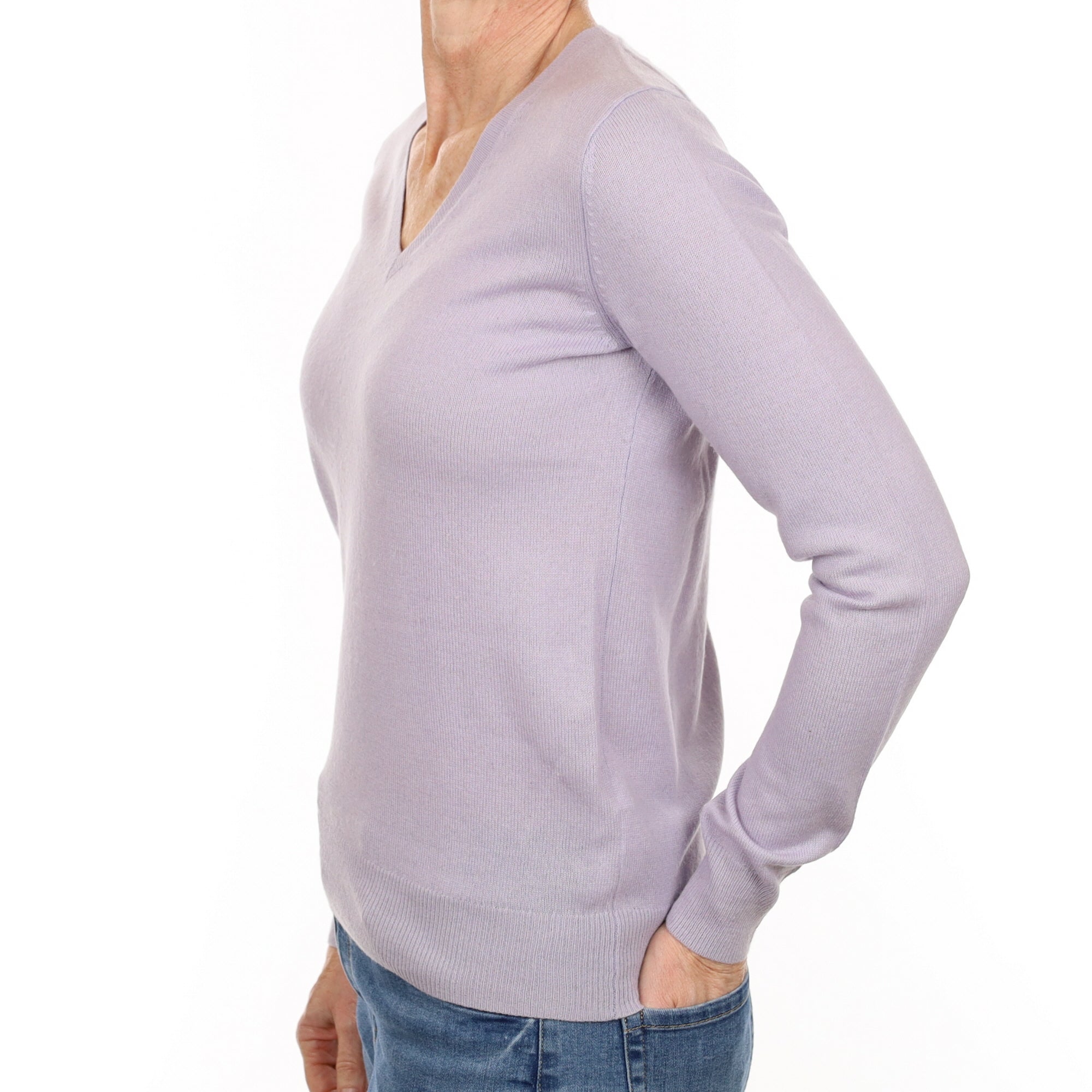 Pale Purple Cashmere V Neck Jumper Small