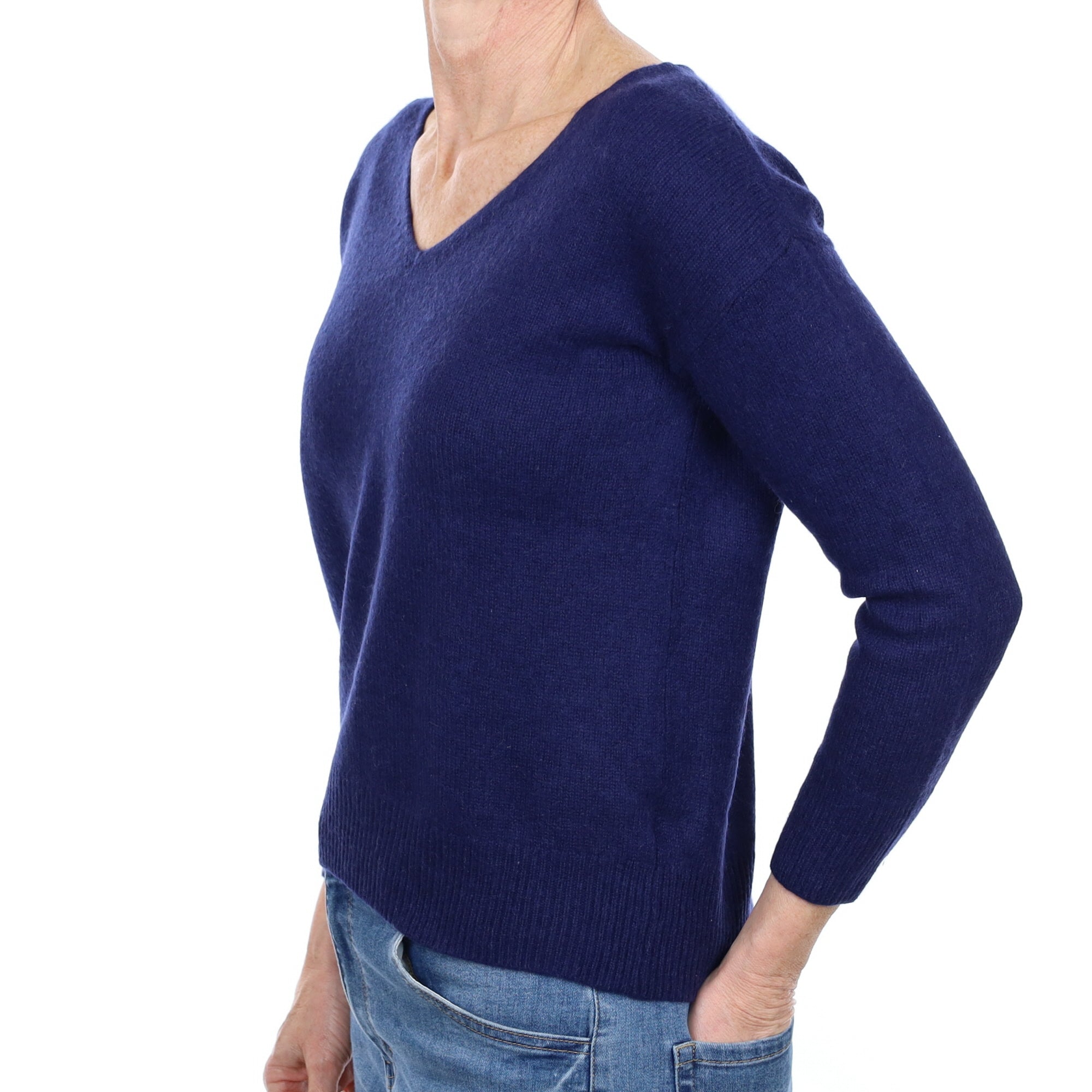 French Navy Cashmere V Neck Jumper Small