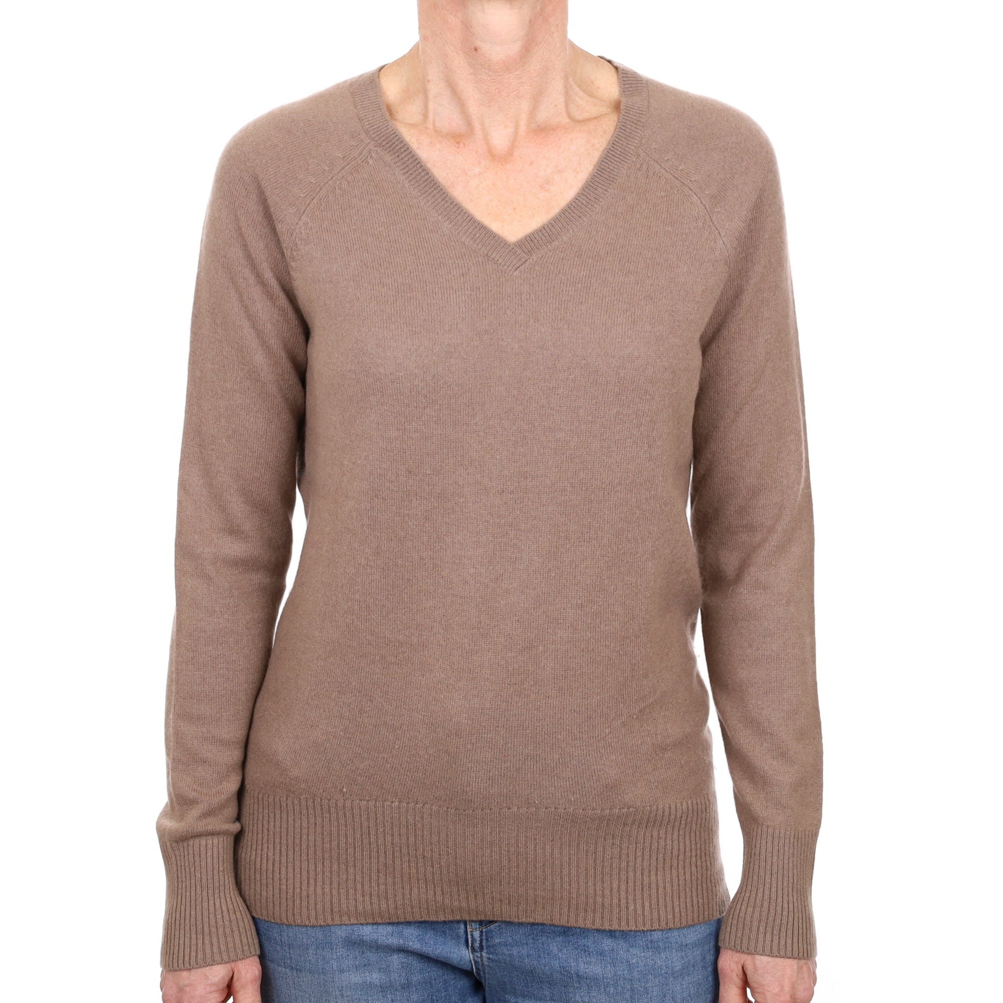 Mocha Brown Cashmere V Neck Jumper Small