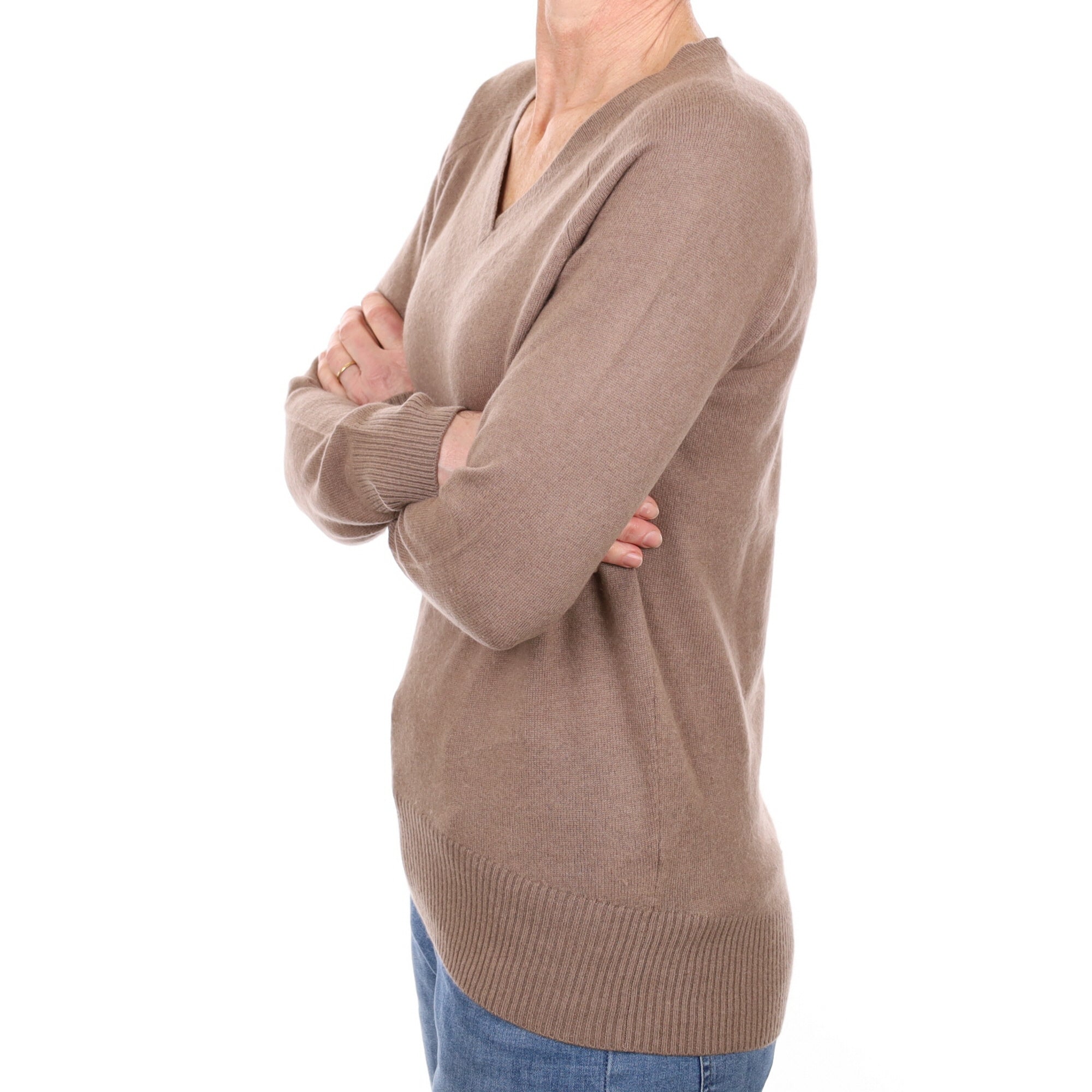 Mocha Brown Cashmere V Neck Jumper Small