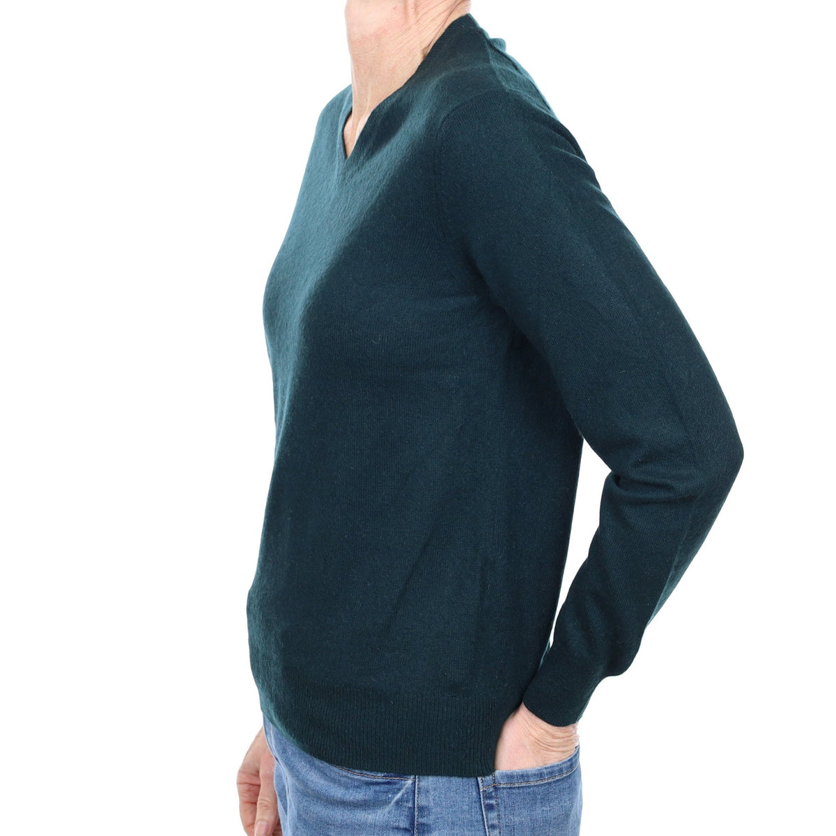Bottle Green Cashmere V Neck Jumper Small